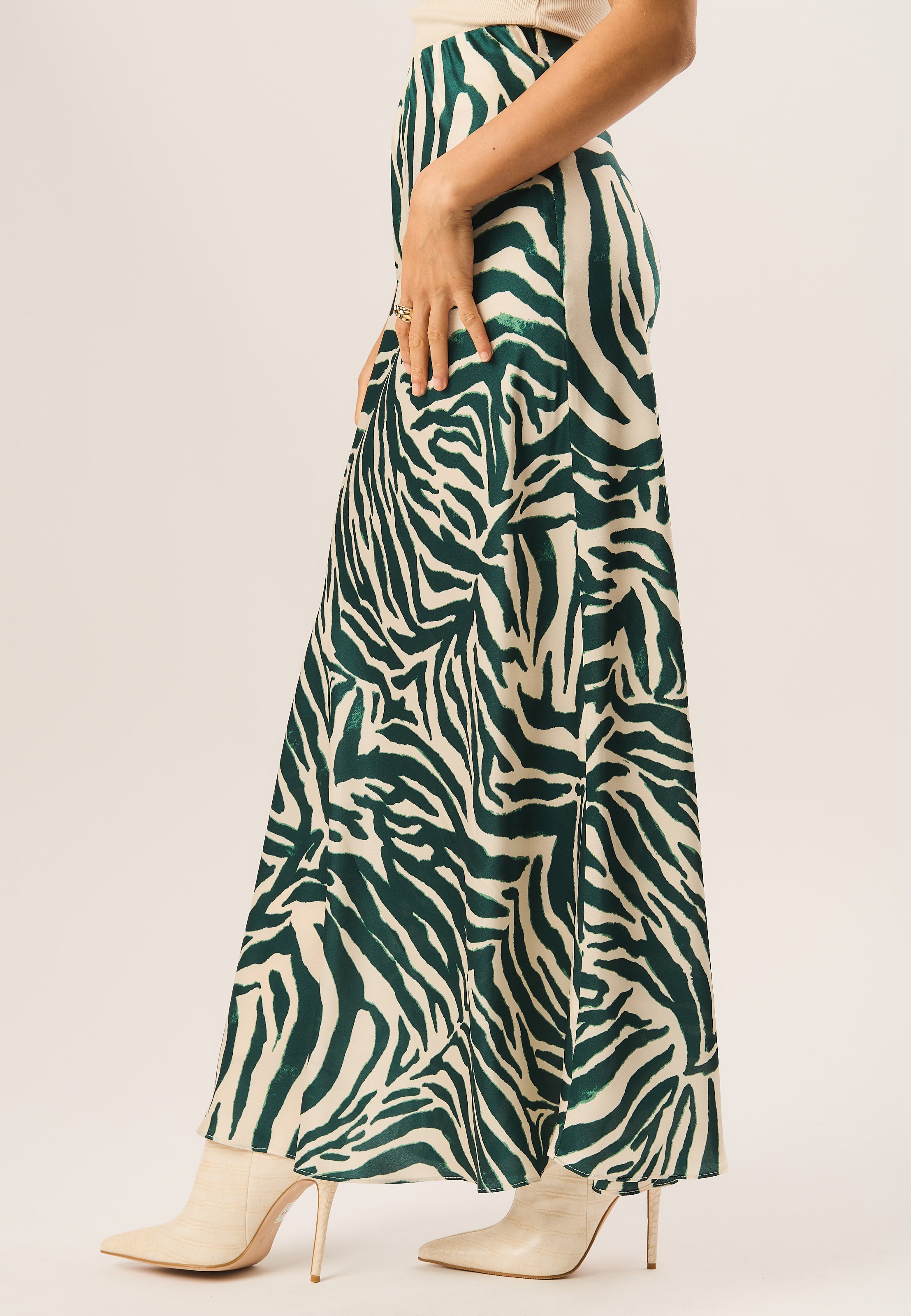 Green Zebra Bias Maxi Skirt