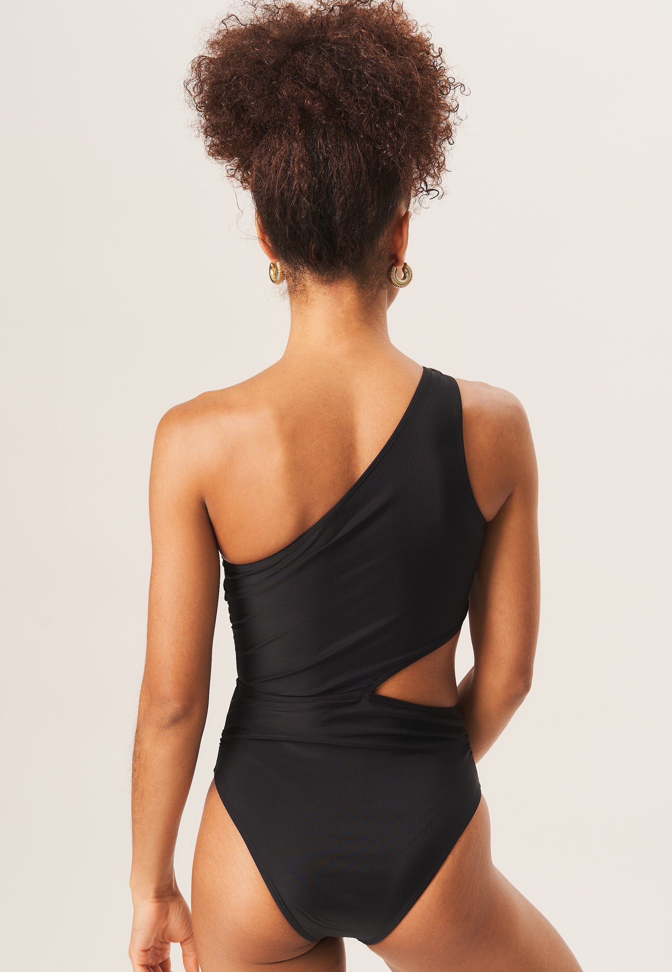 Black One Shoulder Ring Detail Cutout Swimsuit