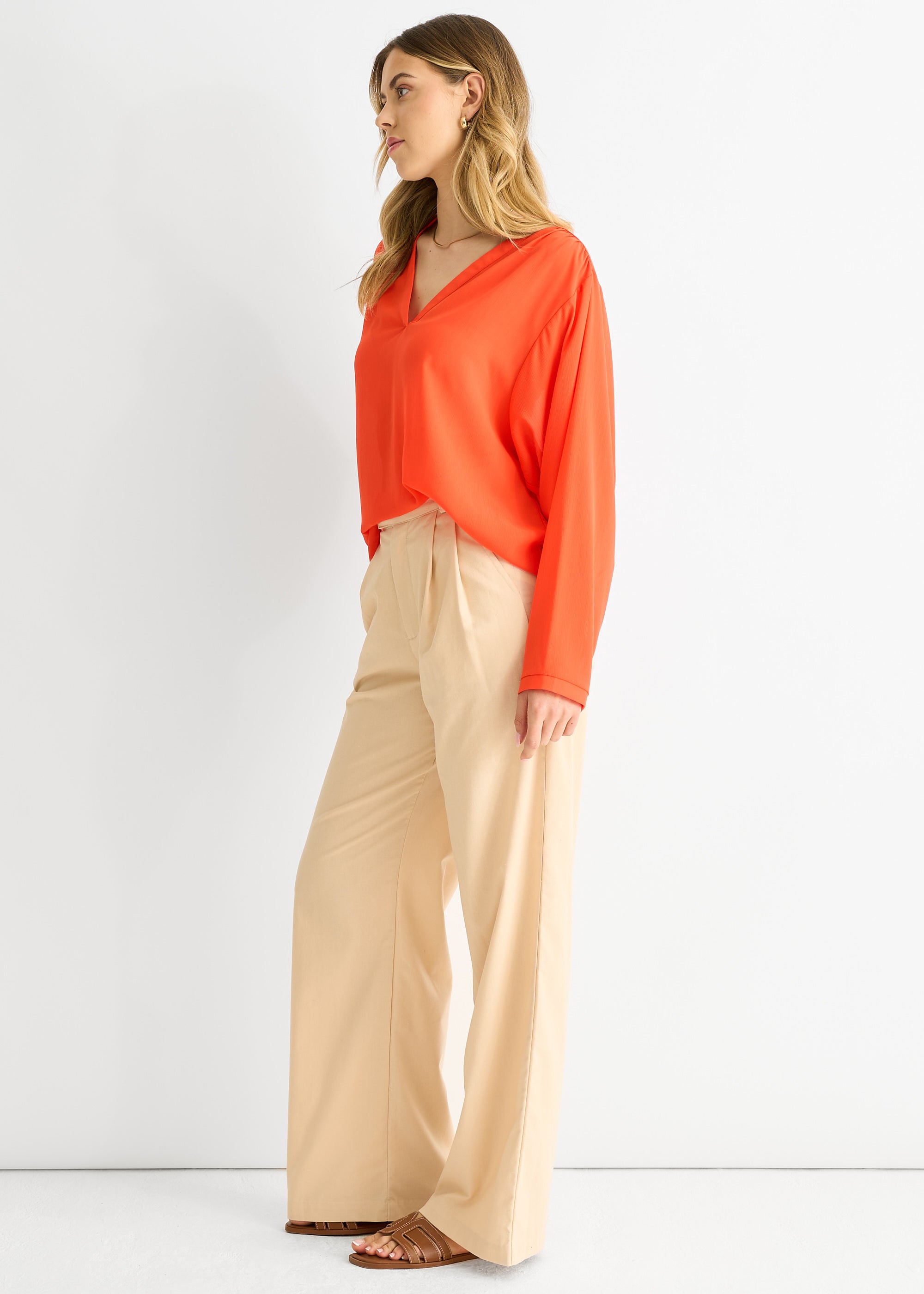 Orange Textured Chiffon Oversized Blouse