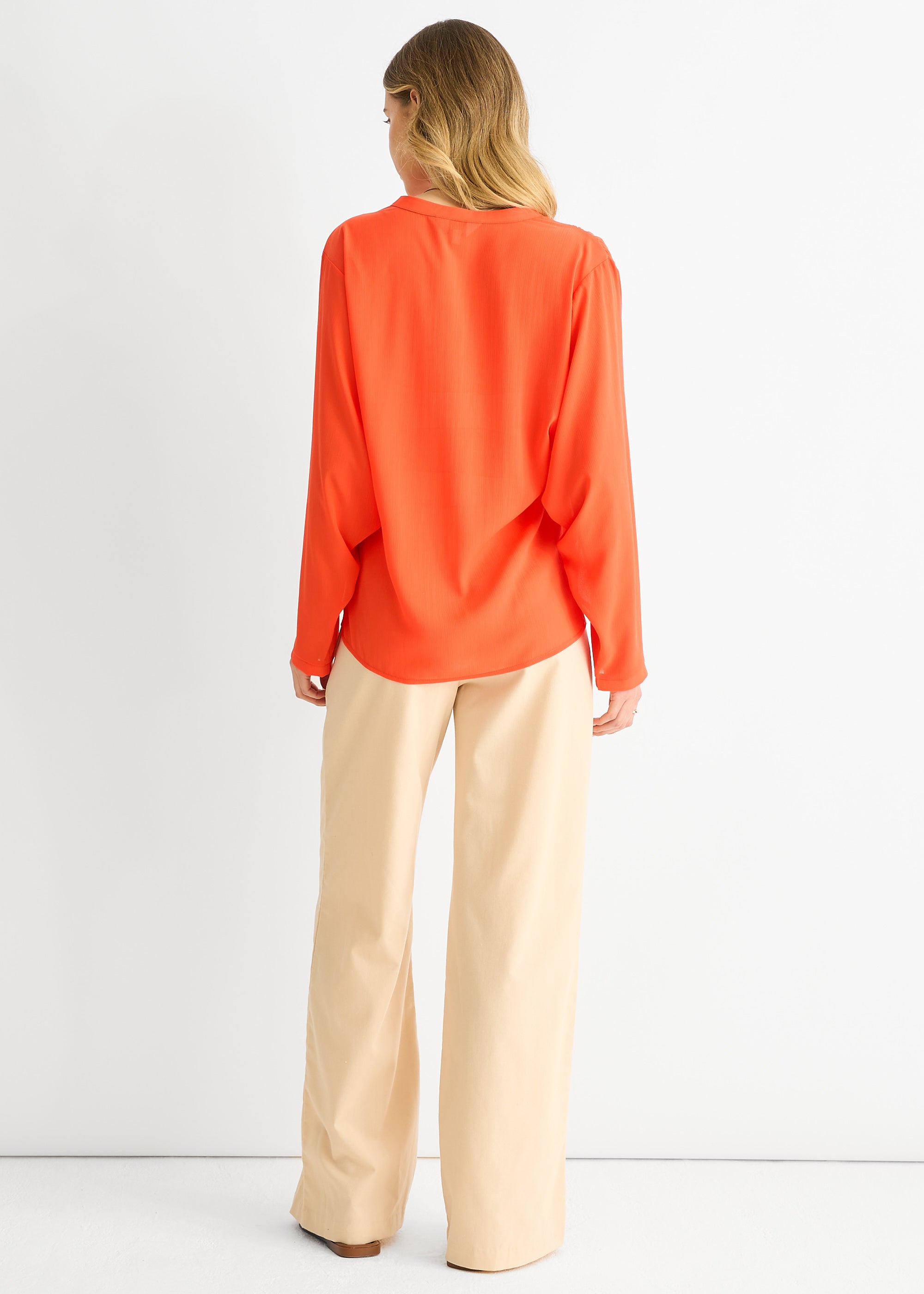 Orange Textured Chiffon Oversized Blouse