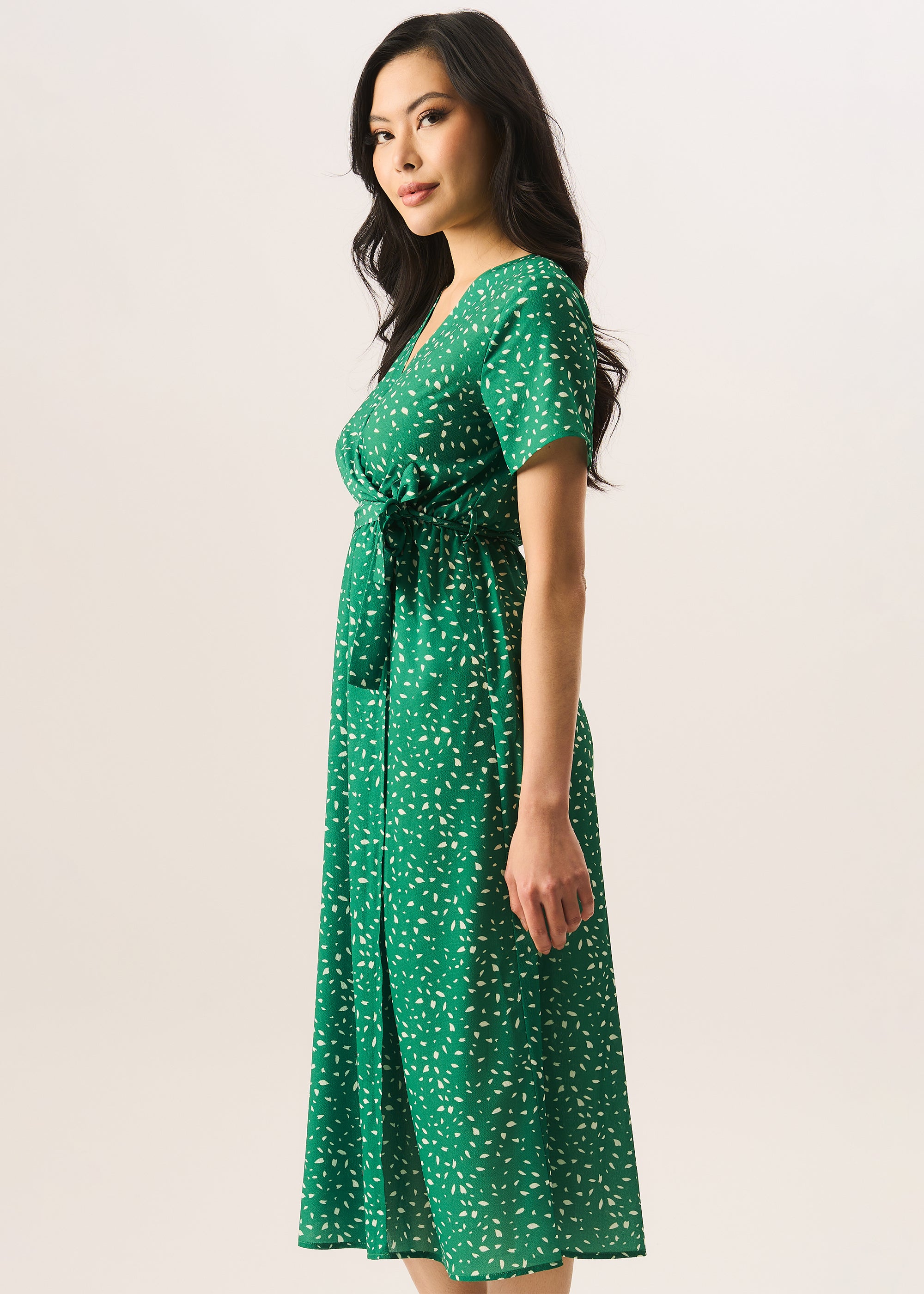 Green Animal Print Wrap Midi Dress