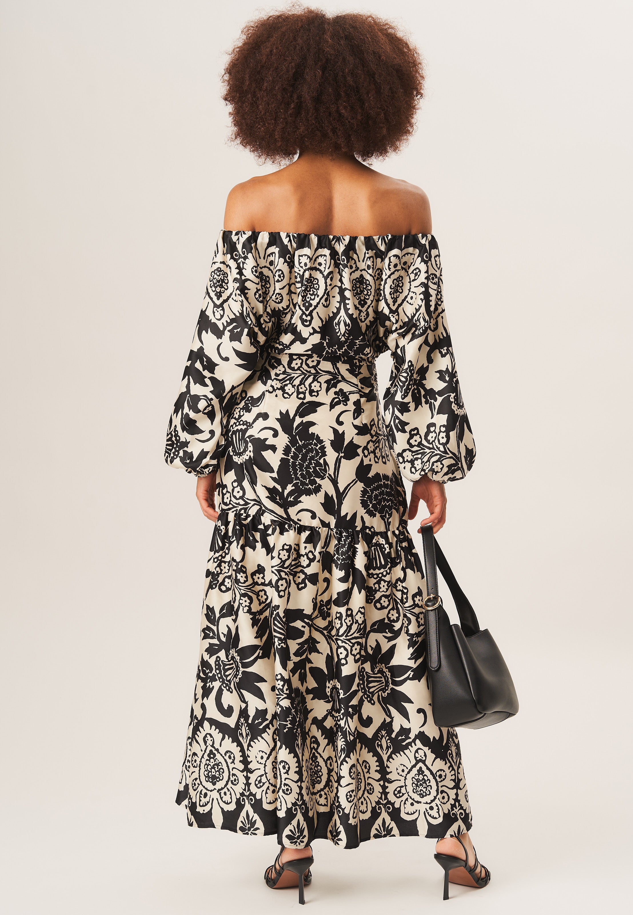 Mono Border Print Bardot Maxi Dress