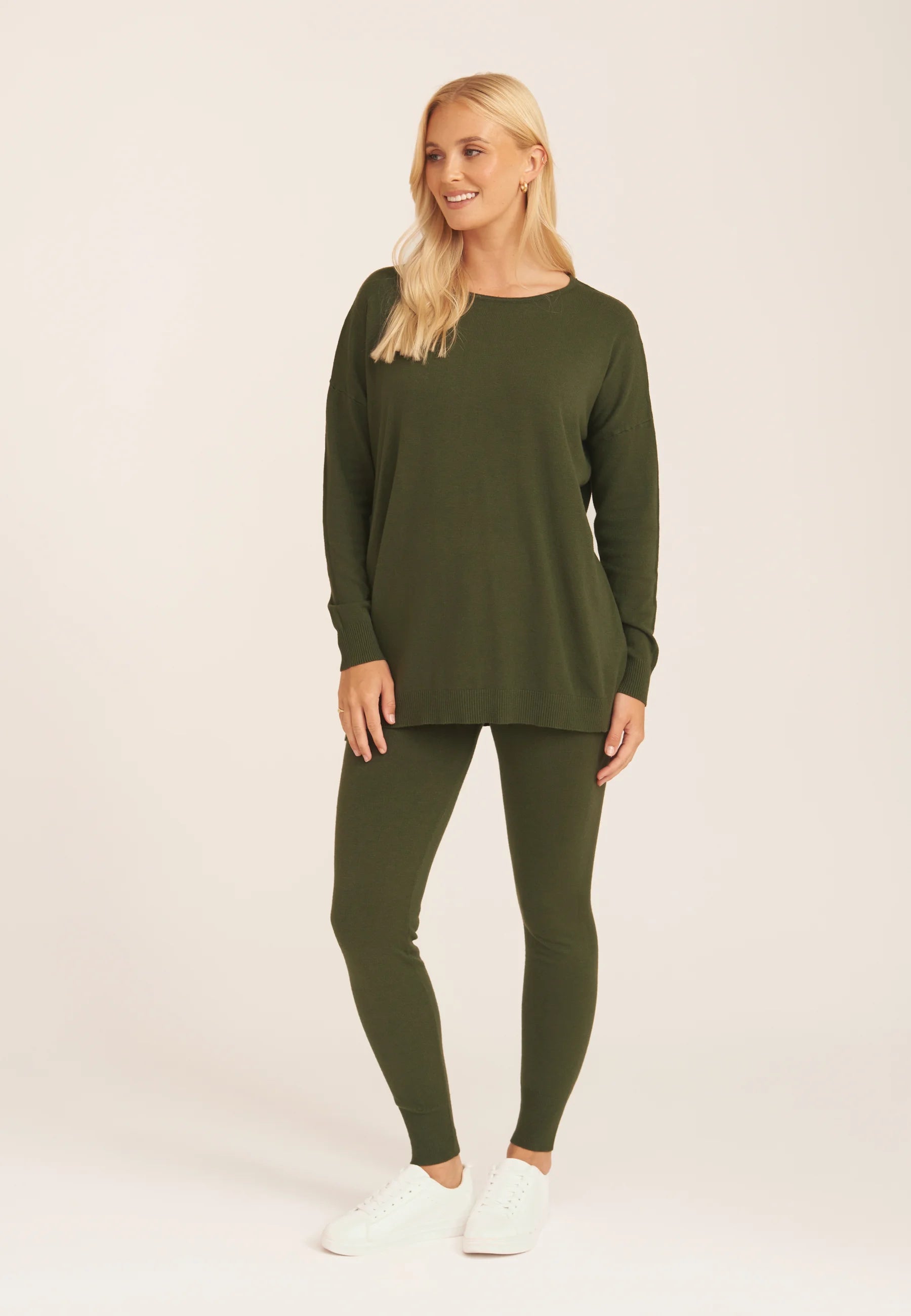 Khaki Soft Touch Crew Neck Oversized Top