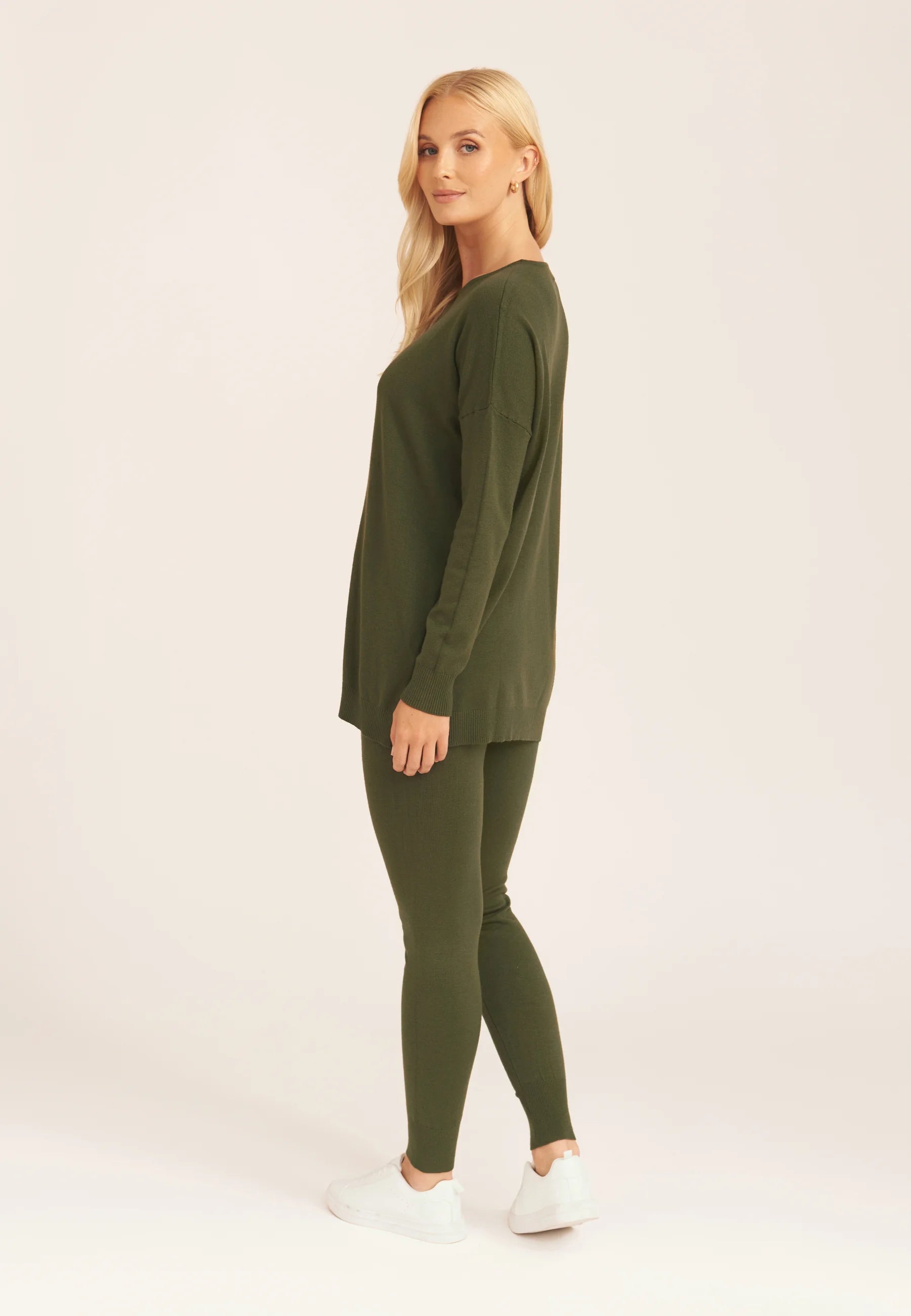 Khaki Soft Touch Crew Neck Oversized Top