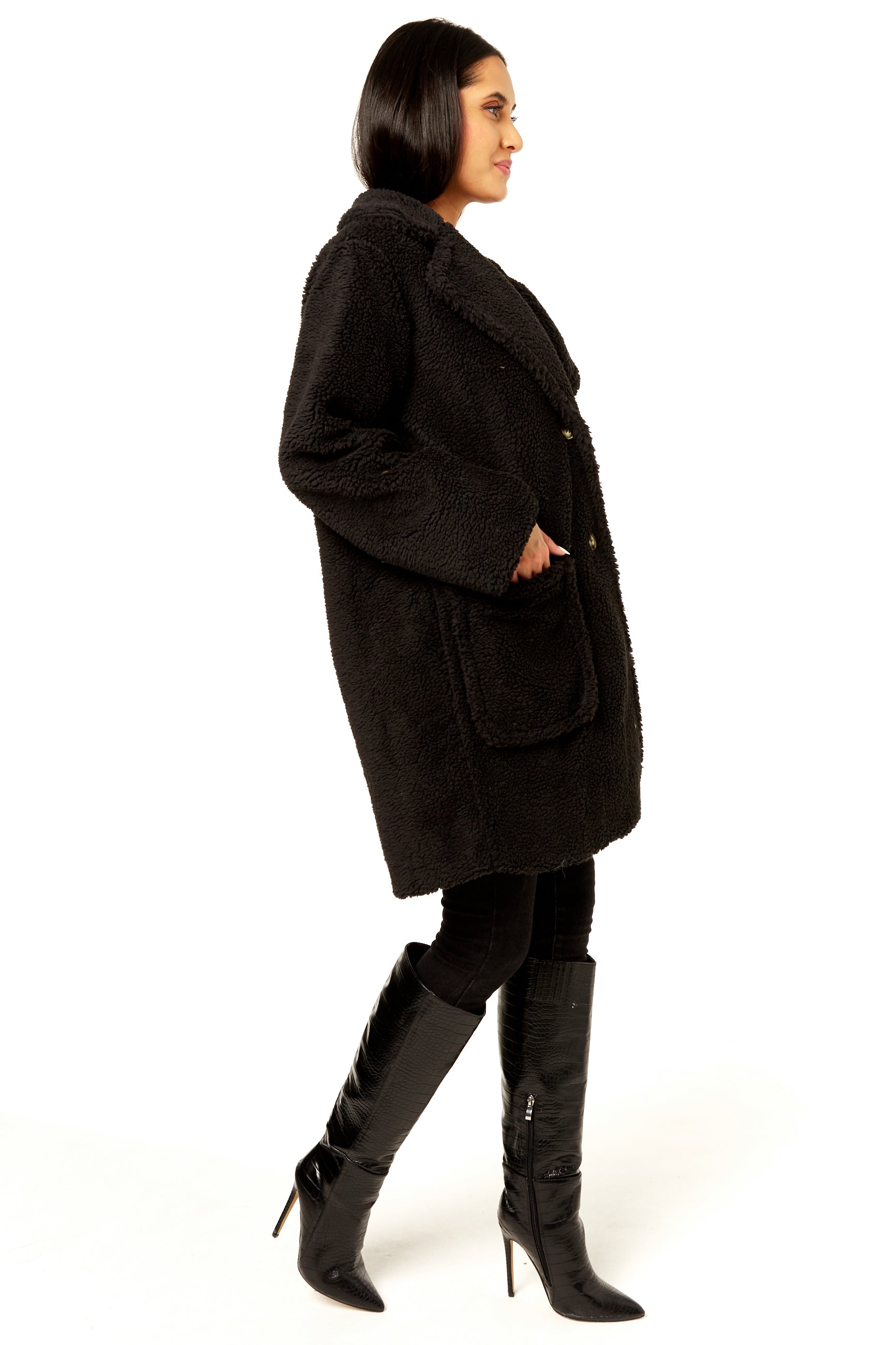 Black Faux Fur Longline Teddy Overcoat