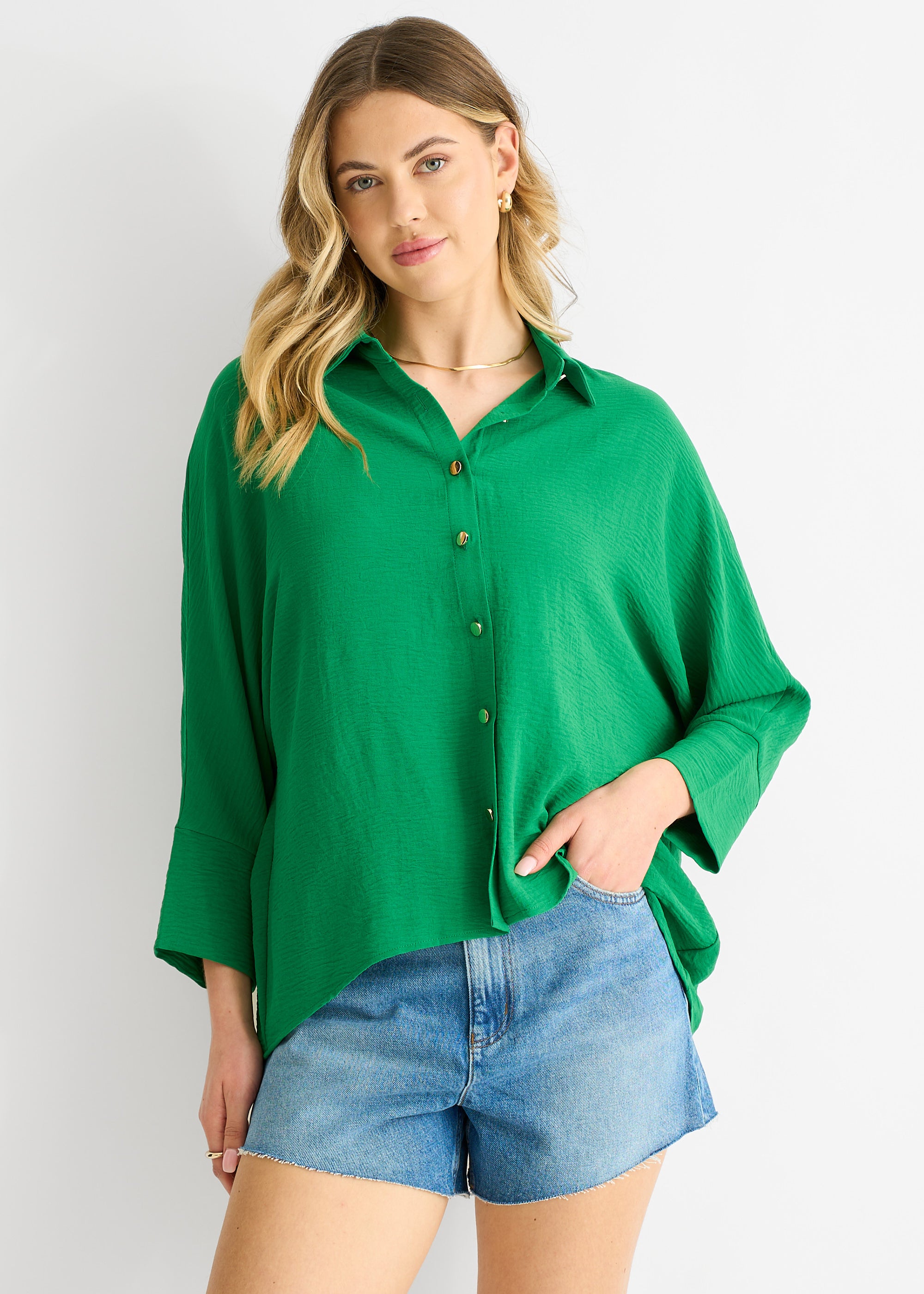 Mid Green Kimono Oversized Blouse