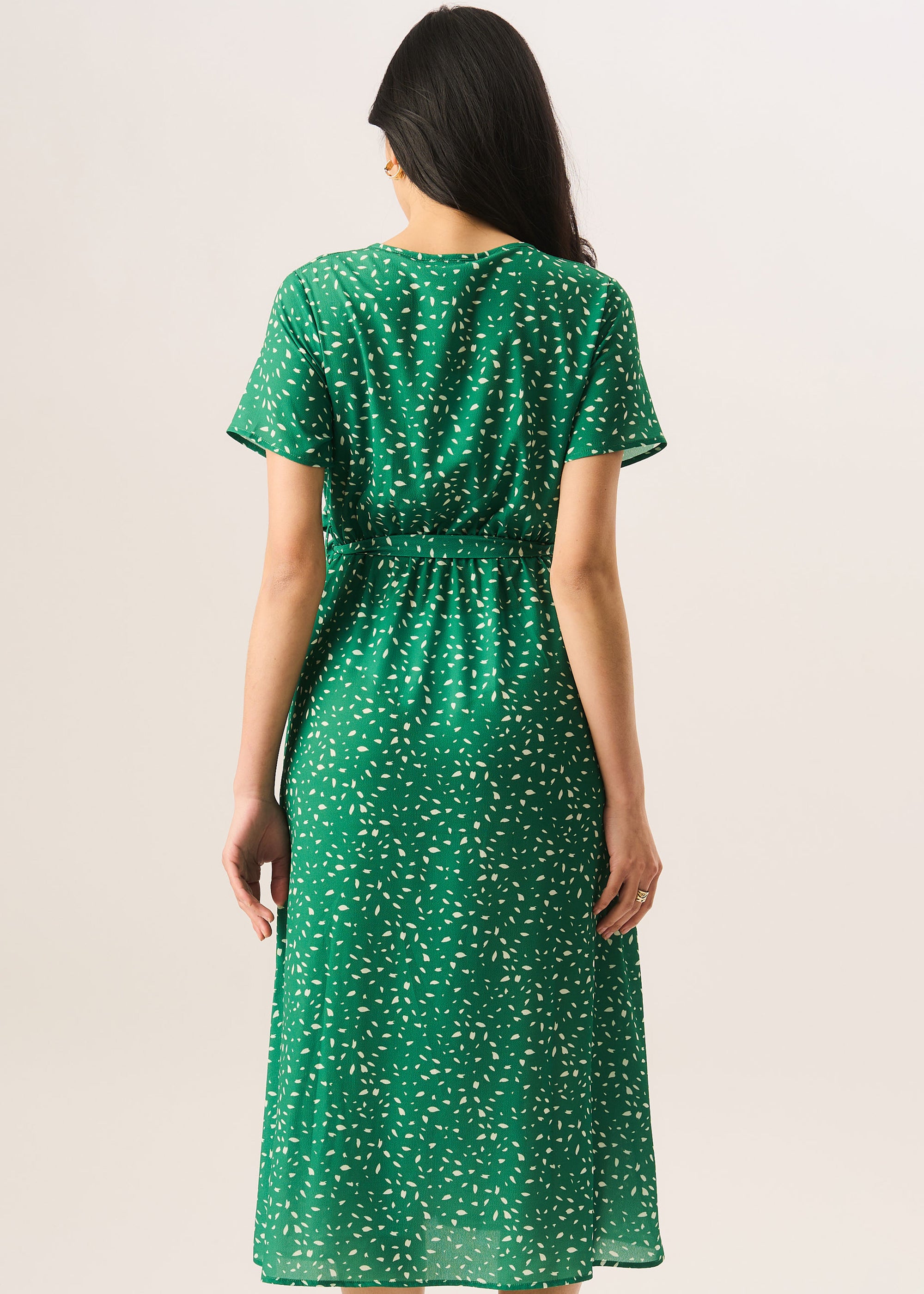 Green Animal Print Wrap Midi Dress