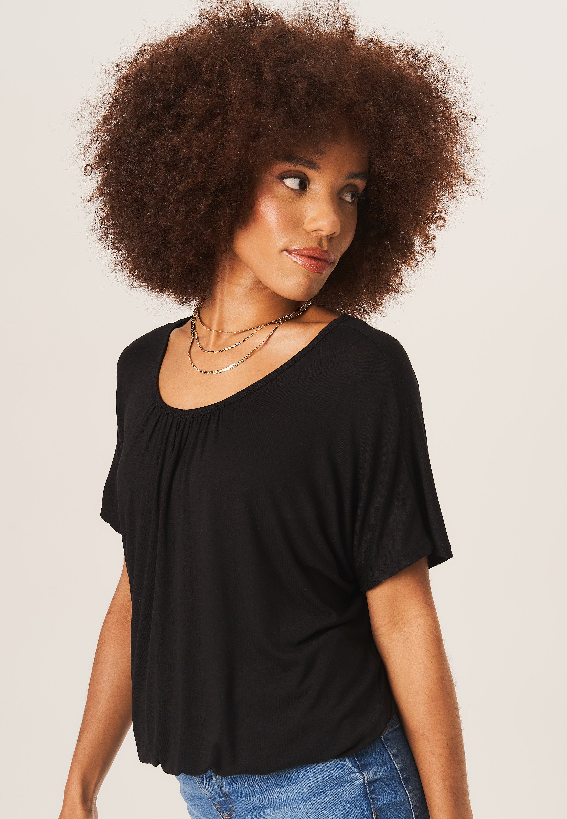 Black Round Neck Oversized Short Sleeves Top