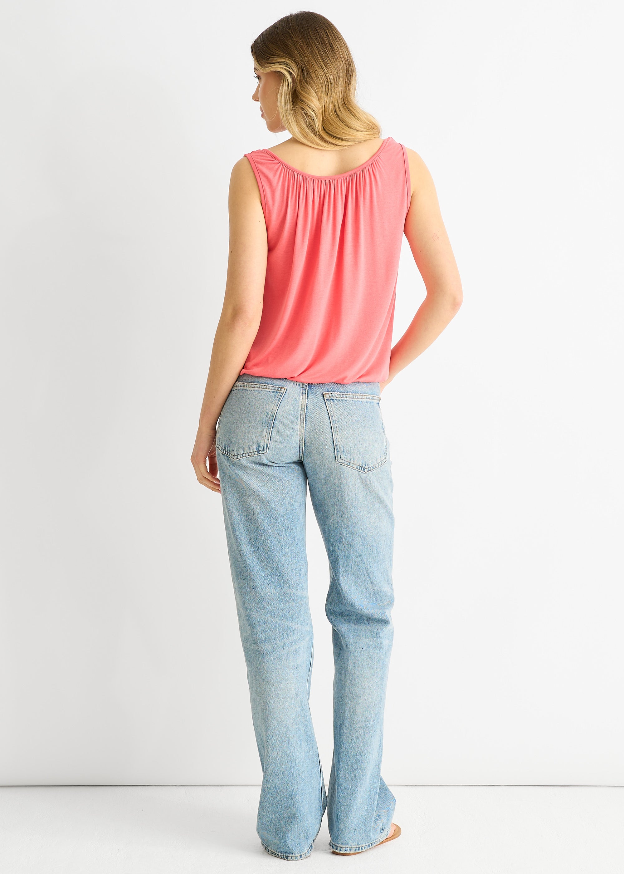 Coral Round Neck Oversized Sleeveless Top
