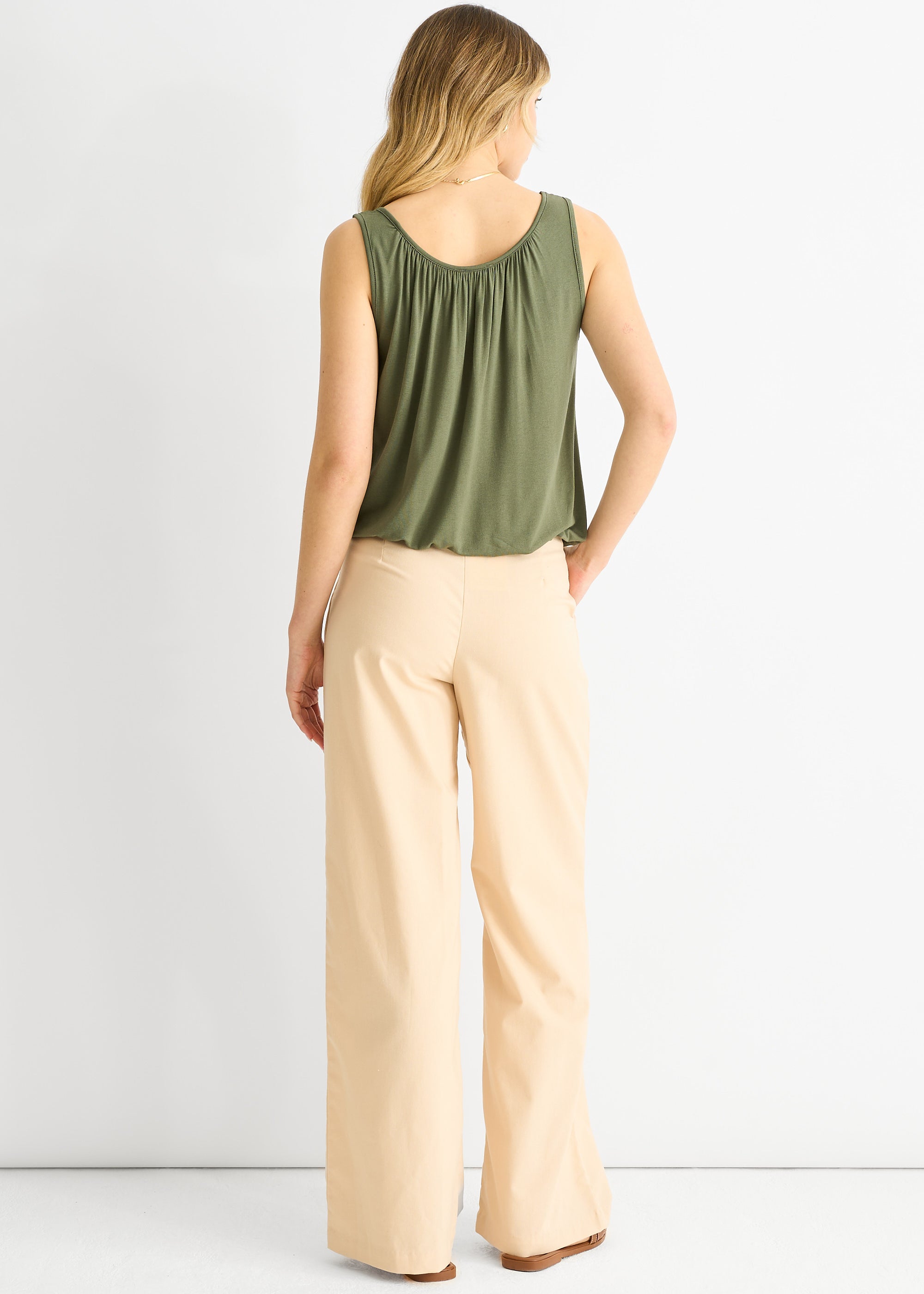 Khaki Round Neck Oversized Sleeveless Top