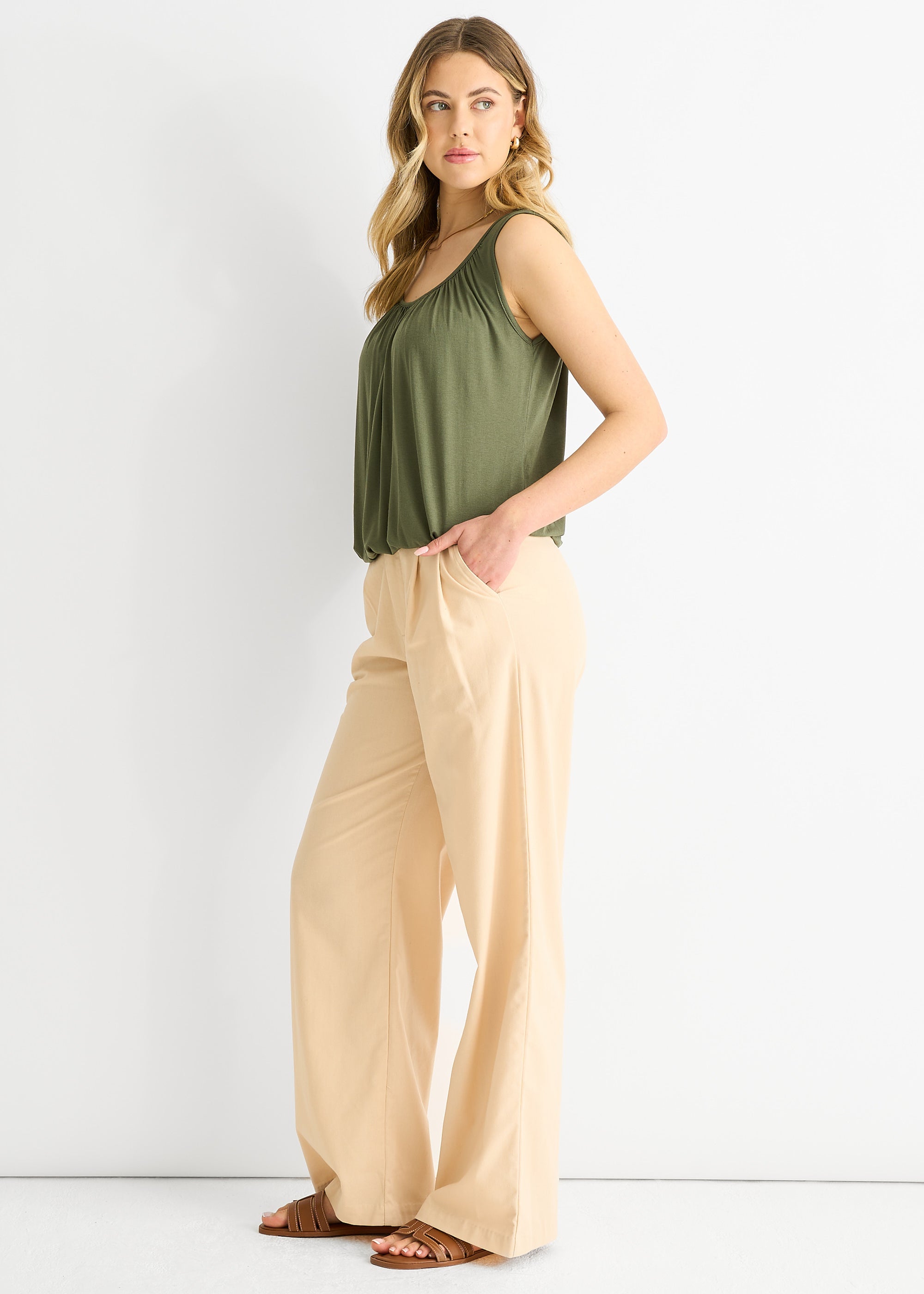 Khaki Round Neck Oversized Sleeveless Top