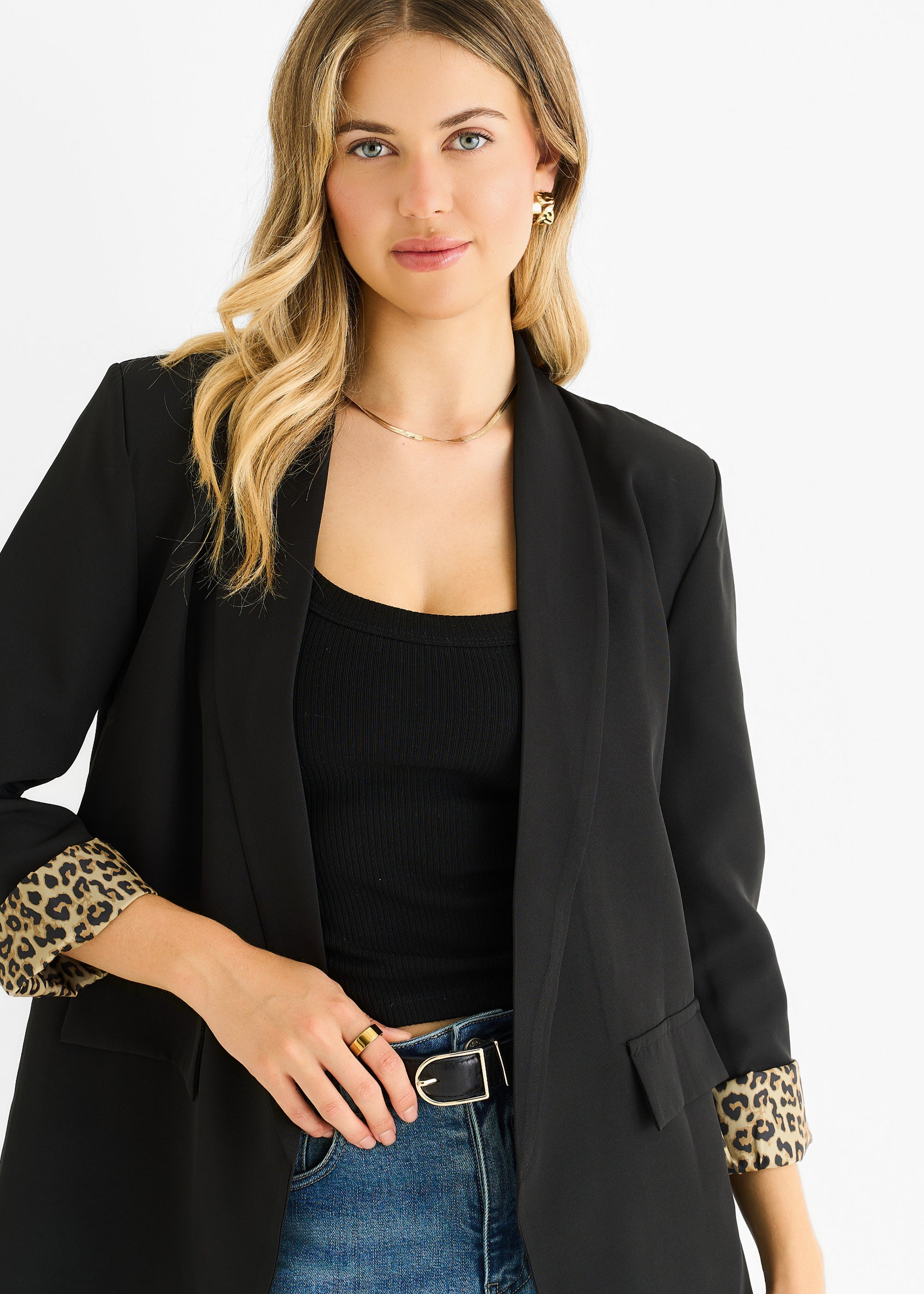 Black Contrast Animal Edge to Edge Blazer