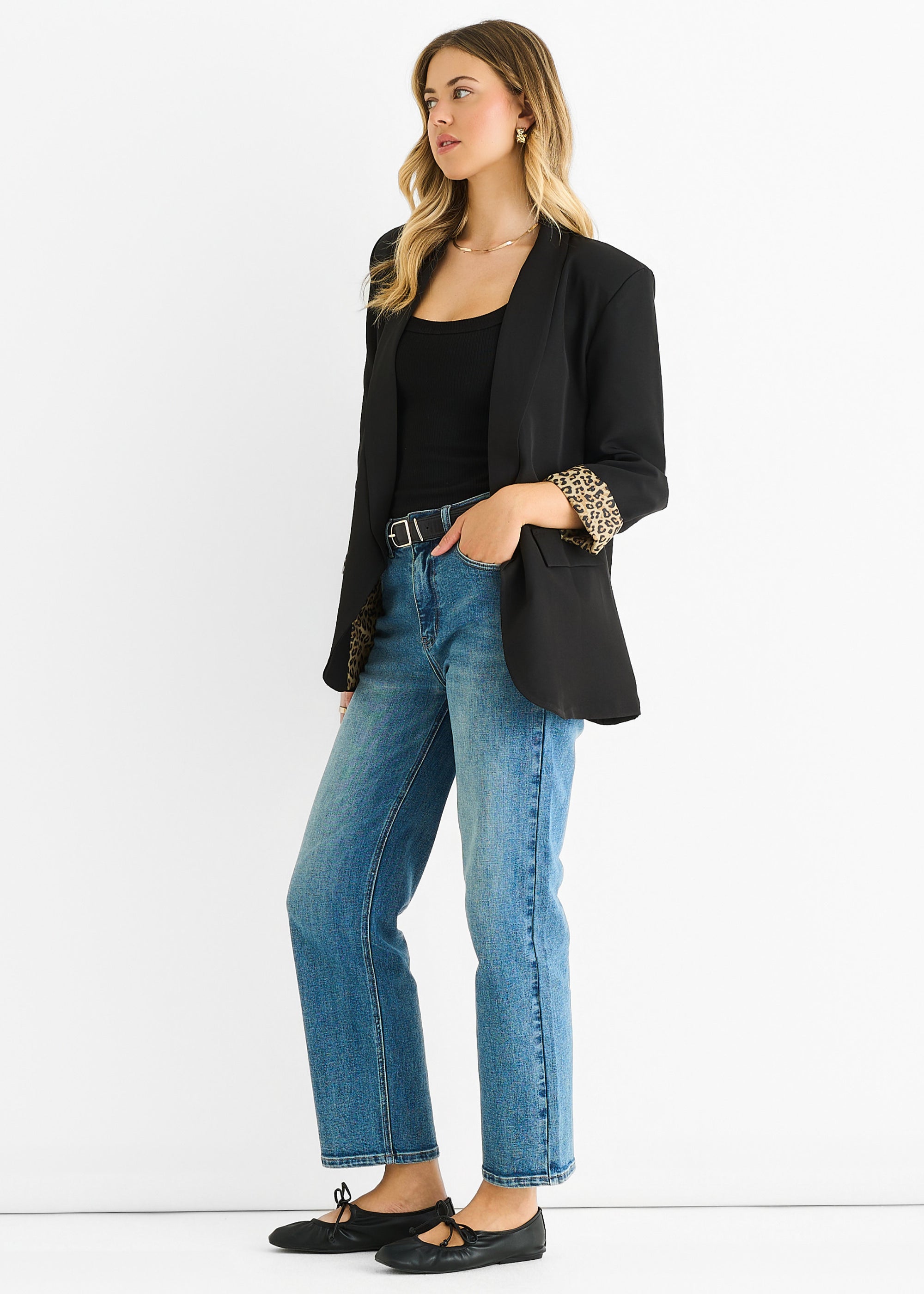 Black Contrast Animal Edge to Edge Blazer