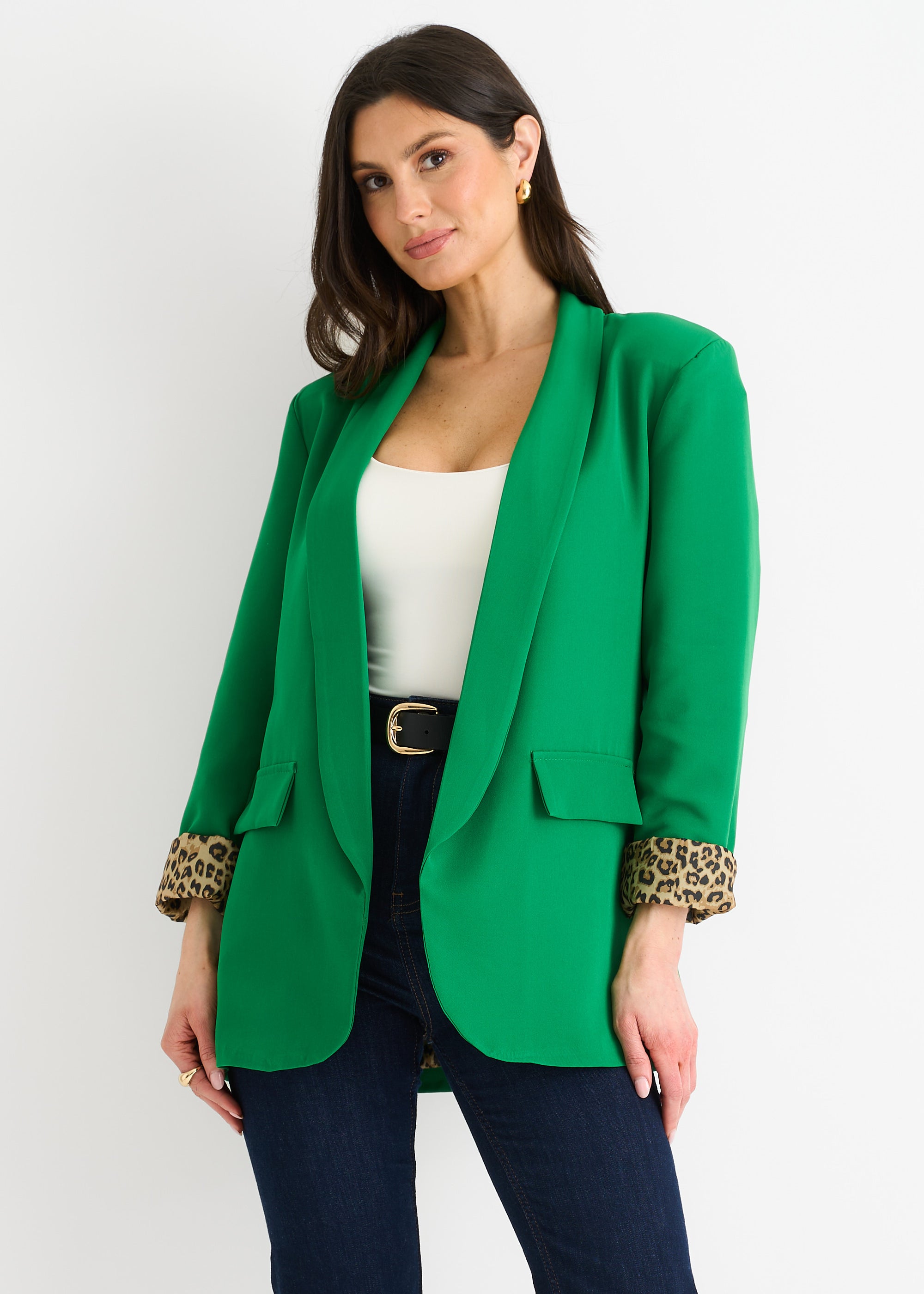 Green Contrast Animal Edge to Edge Blazer
