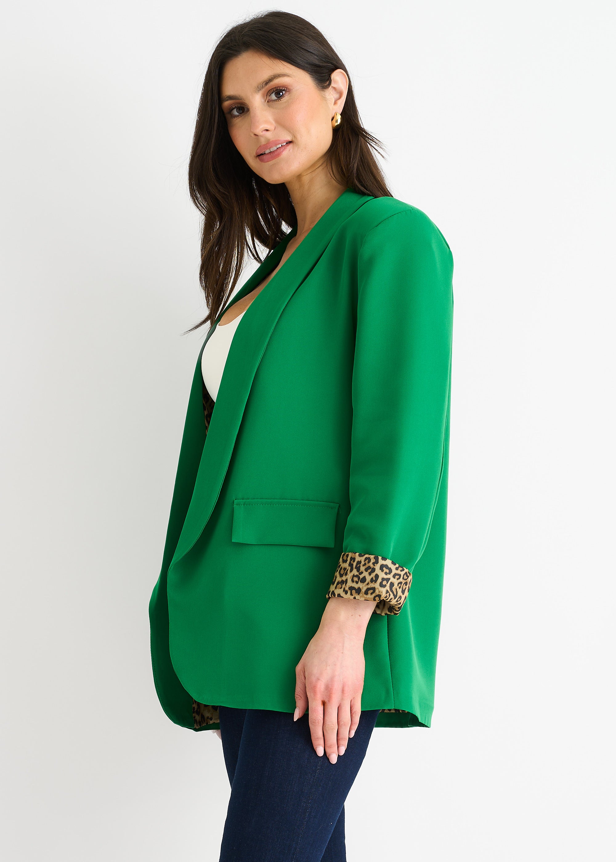 Green Contrast Animal Edge to Edge Blazer