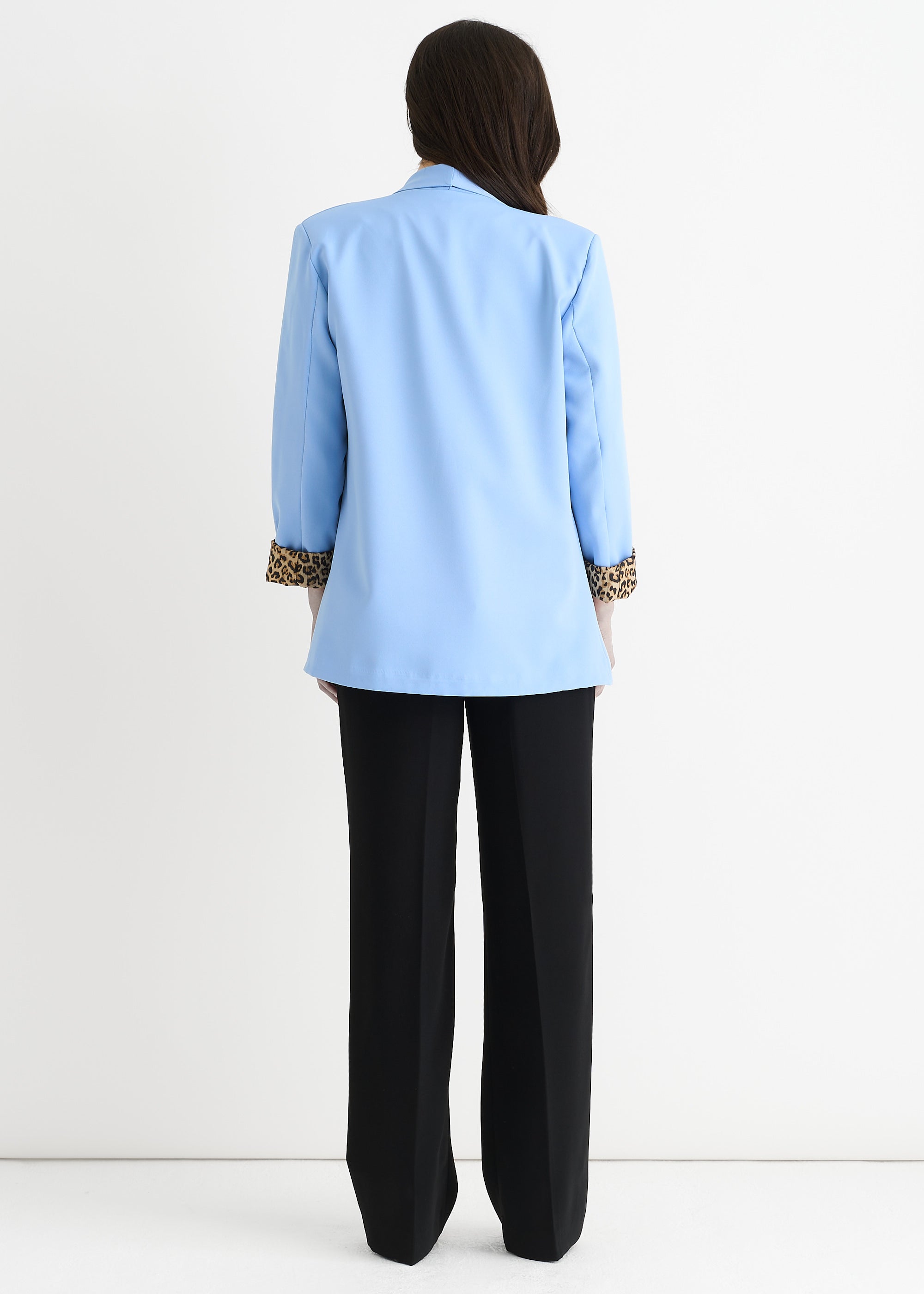 Sky Blue Contrast Animal Edge to Edge Blazer