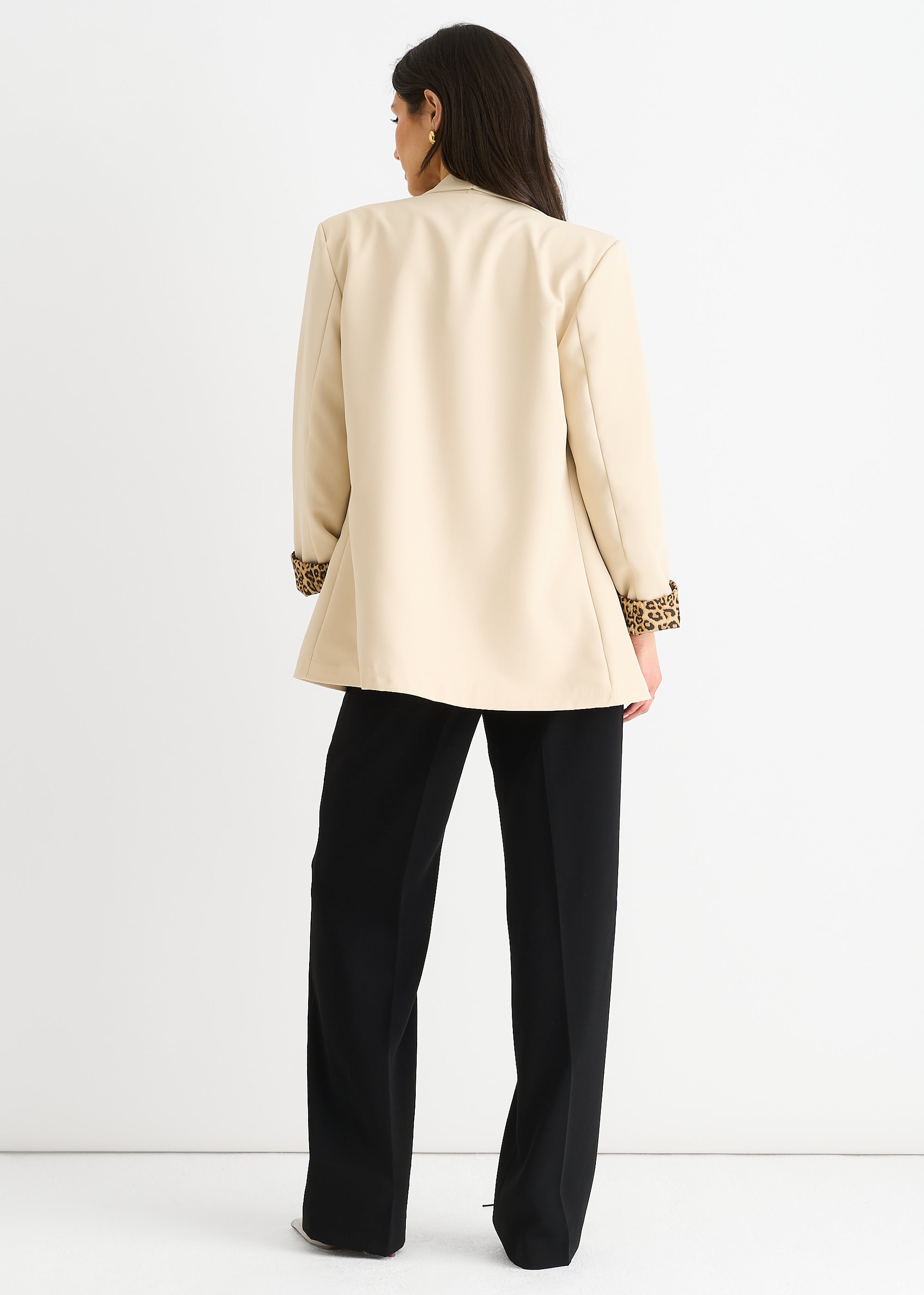 Beige Contrast Animal Edge to Edge Blazer