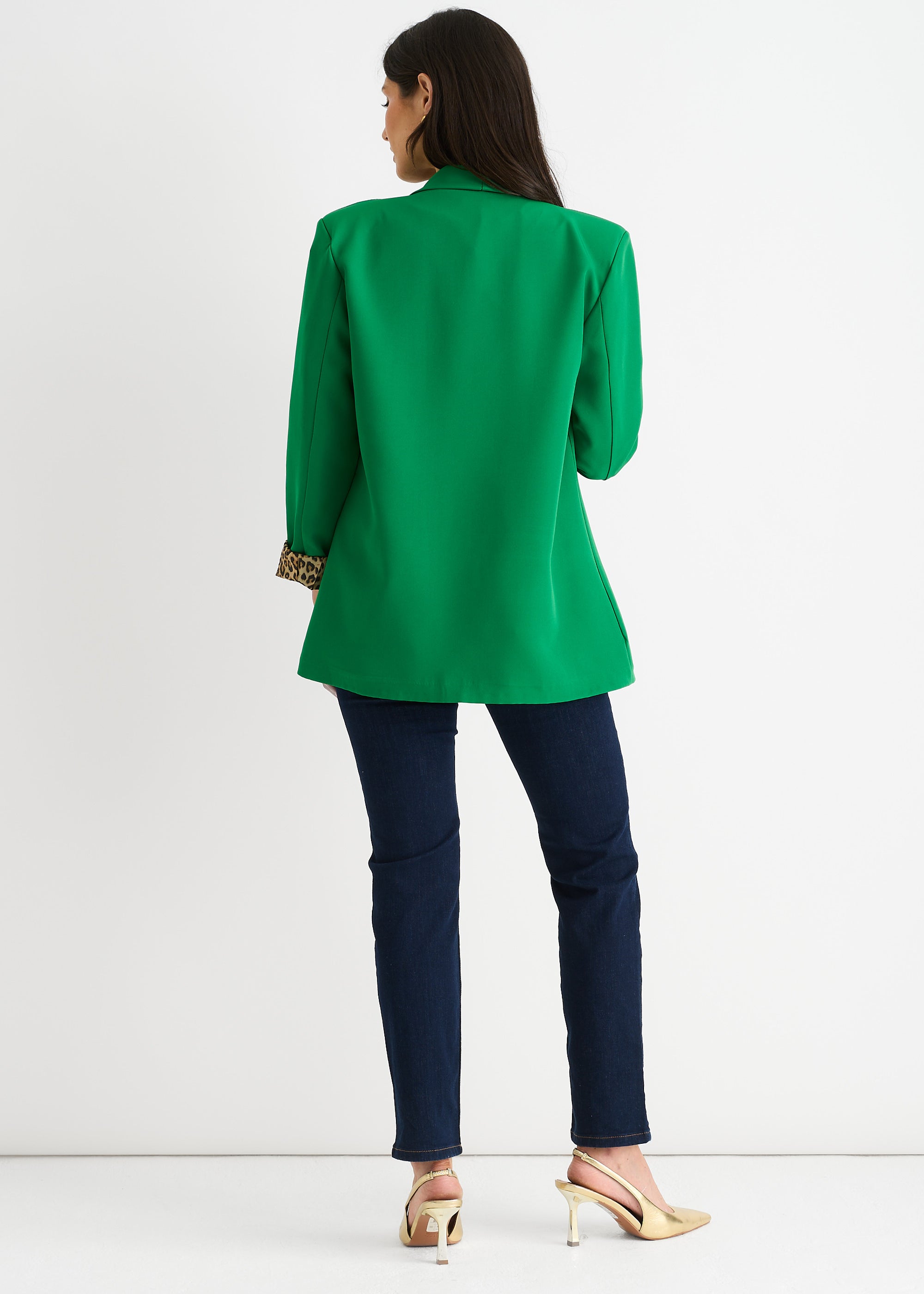 Green Contrast Animal Edge to Edge Blazer