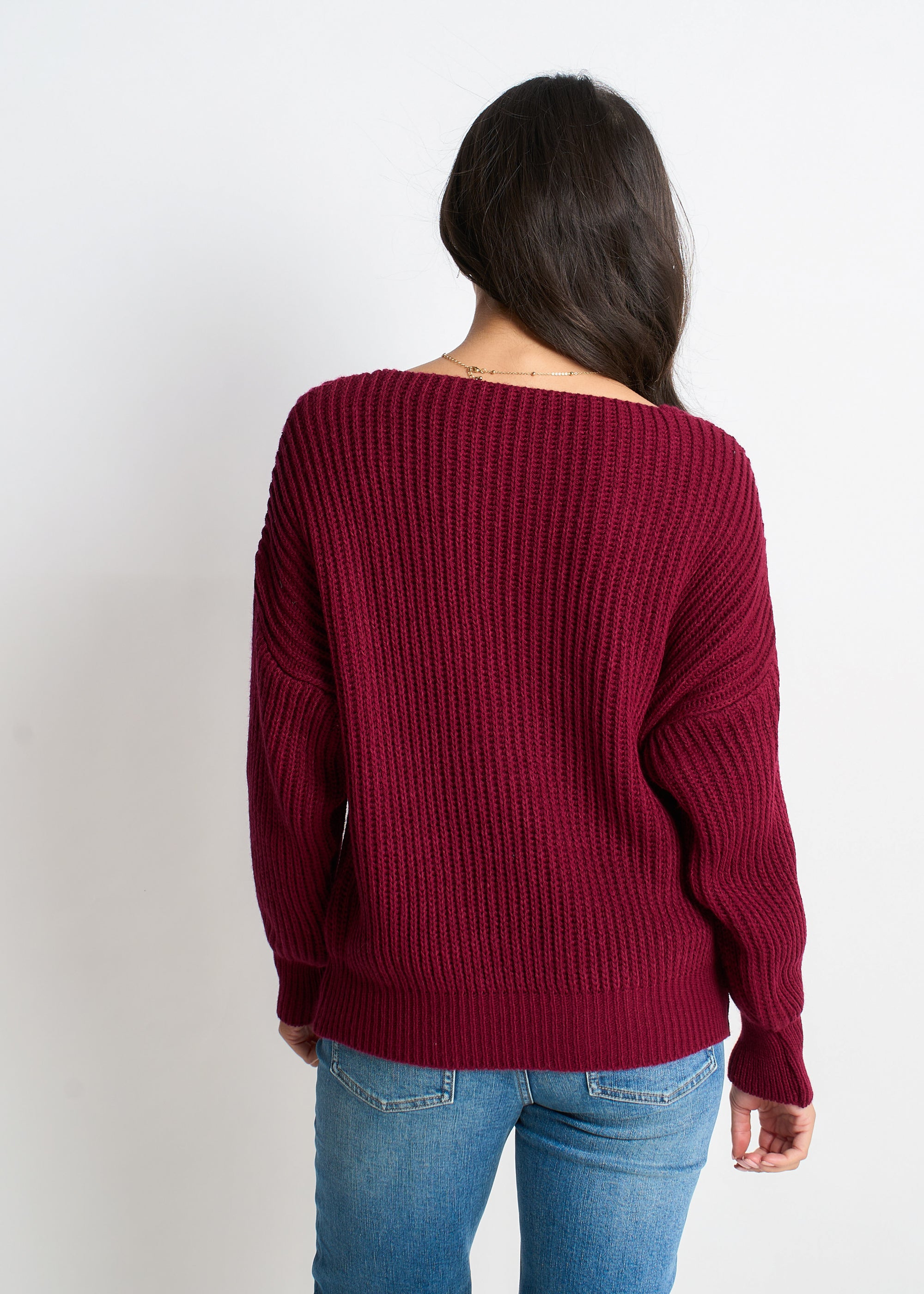 Burgundy Chunky Knit Oversized Jumper
