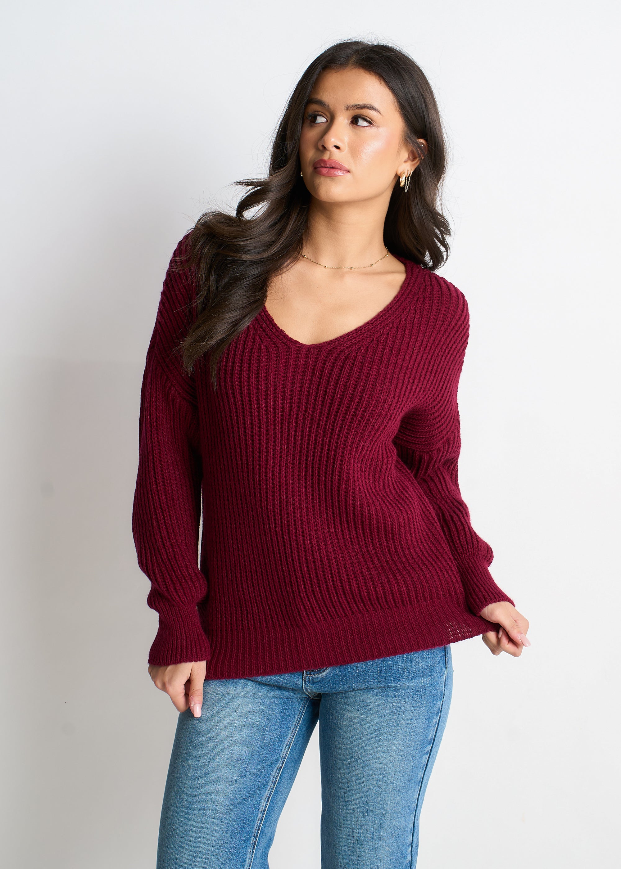 Burgundy Chunky Knit Oversized Jumper