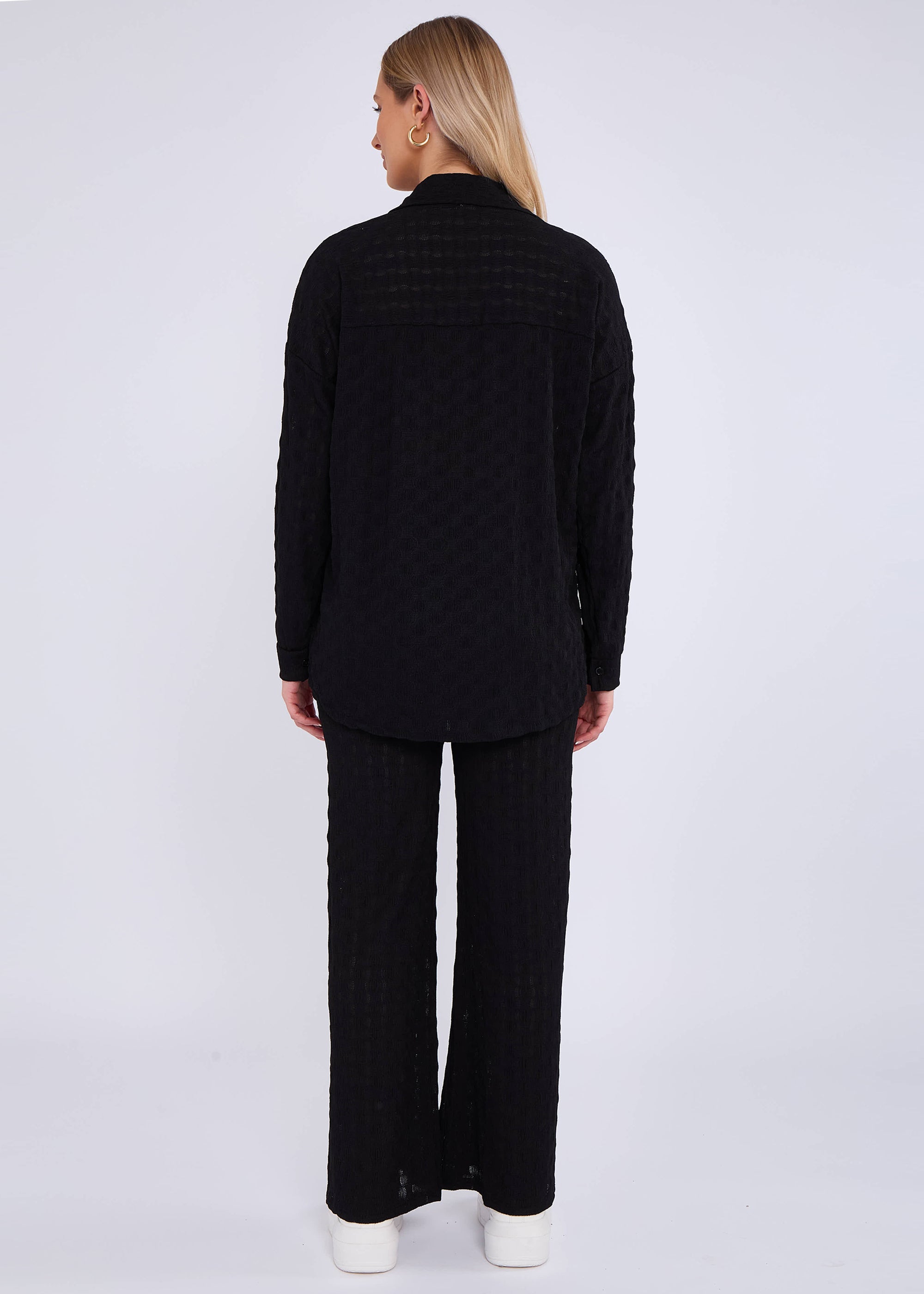 Black Textured Oversized Long Sleeves Shirt