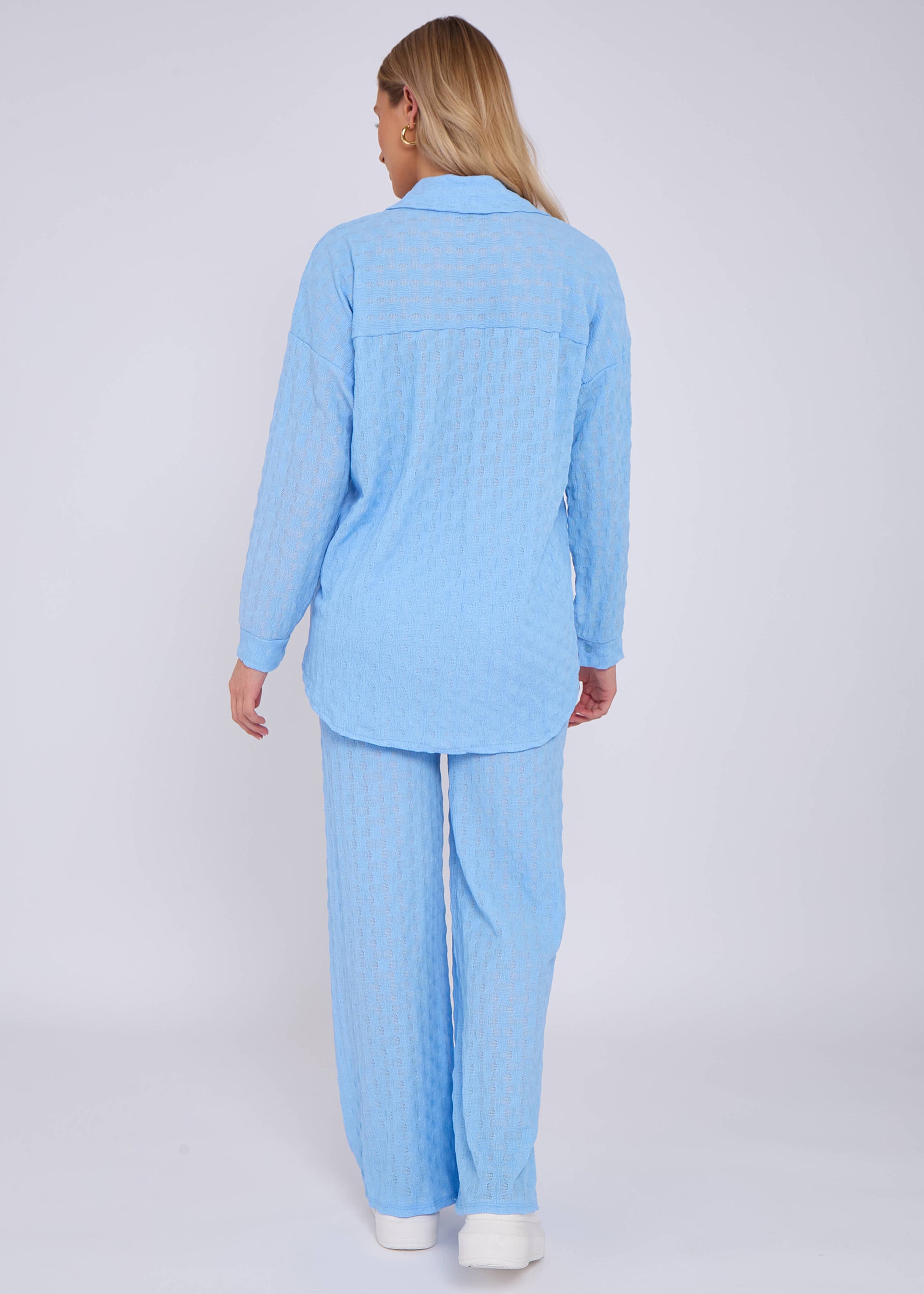 Sky Blue Textured Oversized Long Sleeves Shirt