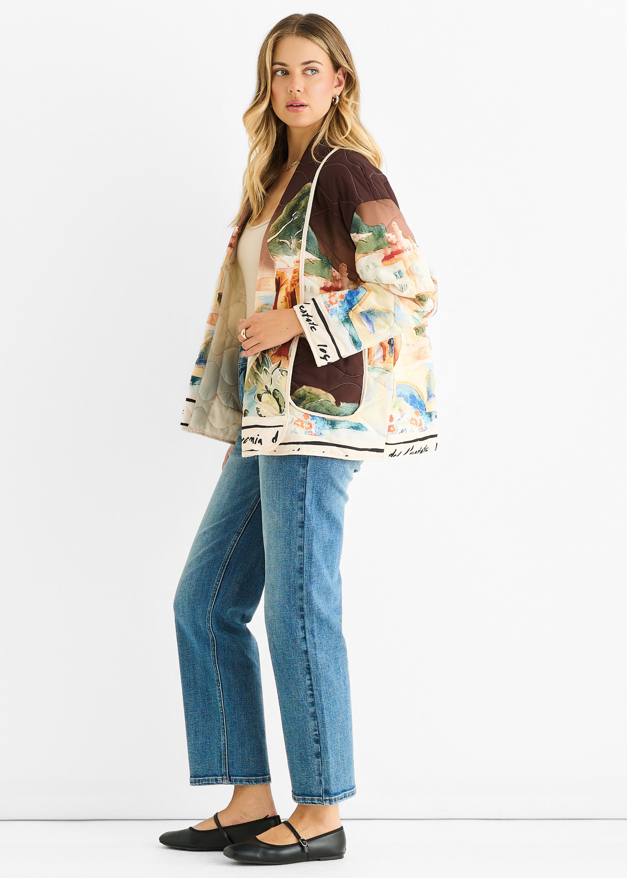 Chocolate Water Print Lightweight Quilted  Jacket
