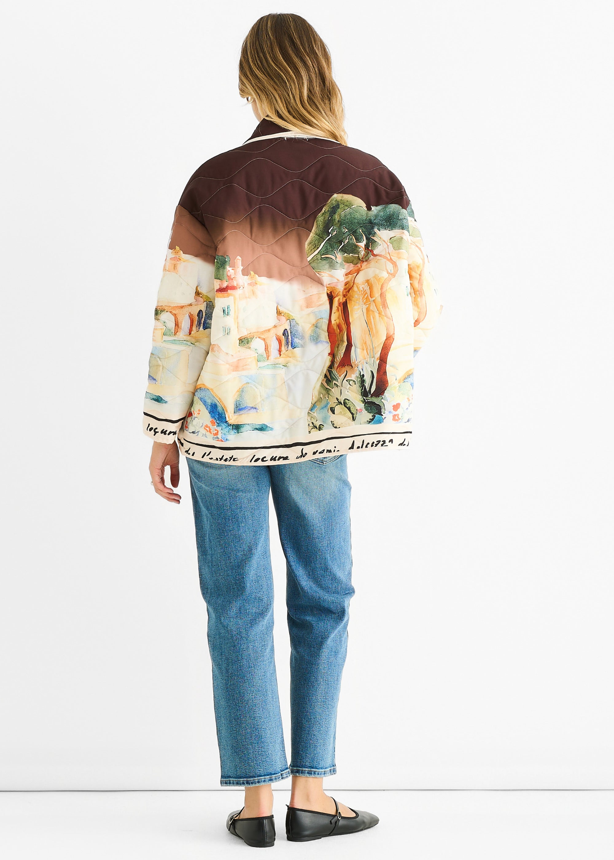 Chocolate Water Print Lightweight Quilted  Jacket
