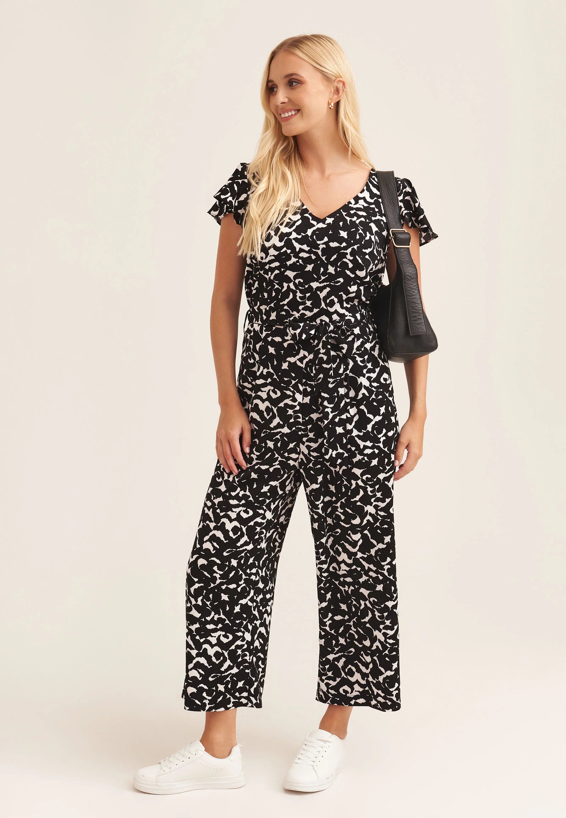 Black Angel Sleeve Culotte Jumpsuit