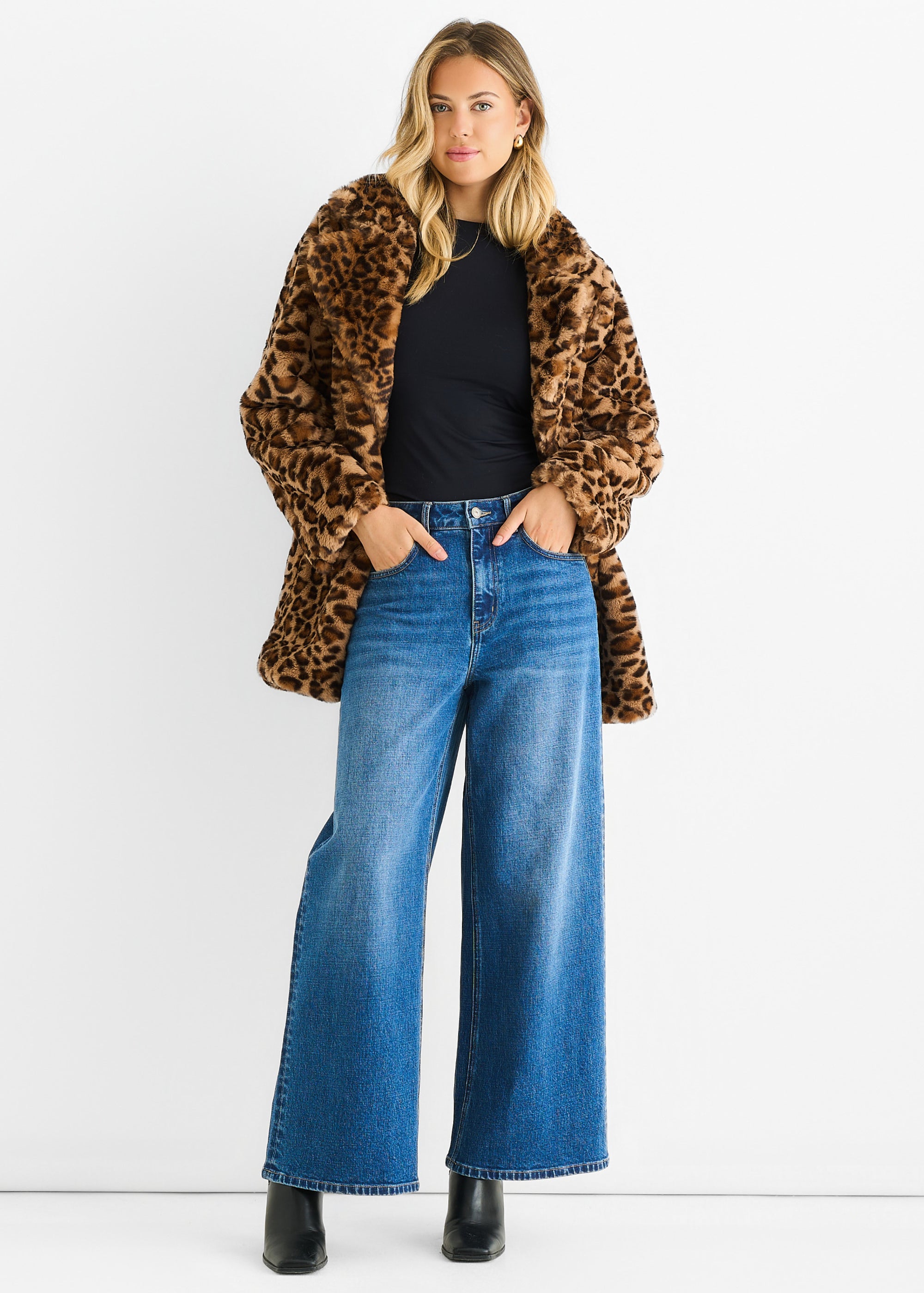 Blue Mid Rise Wide Leg Jeans