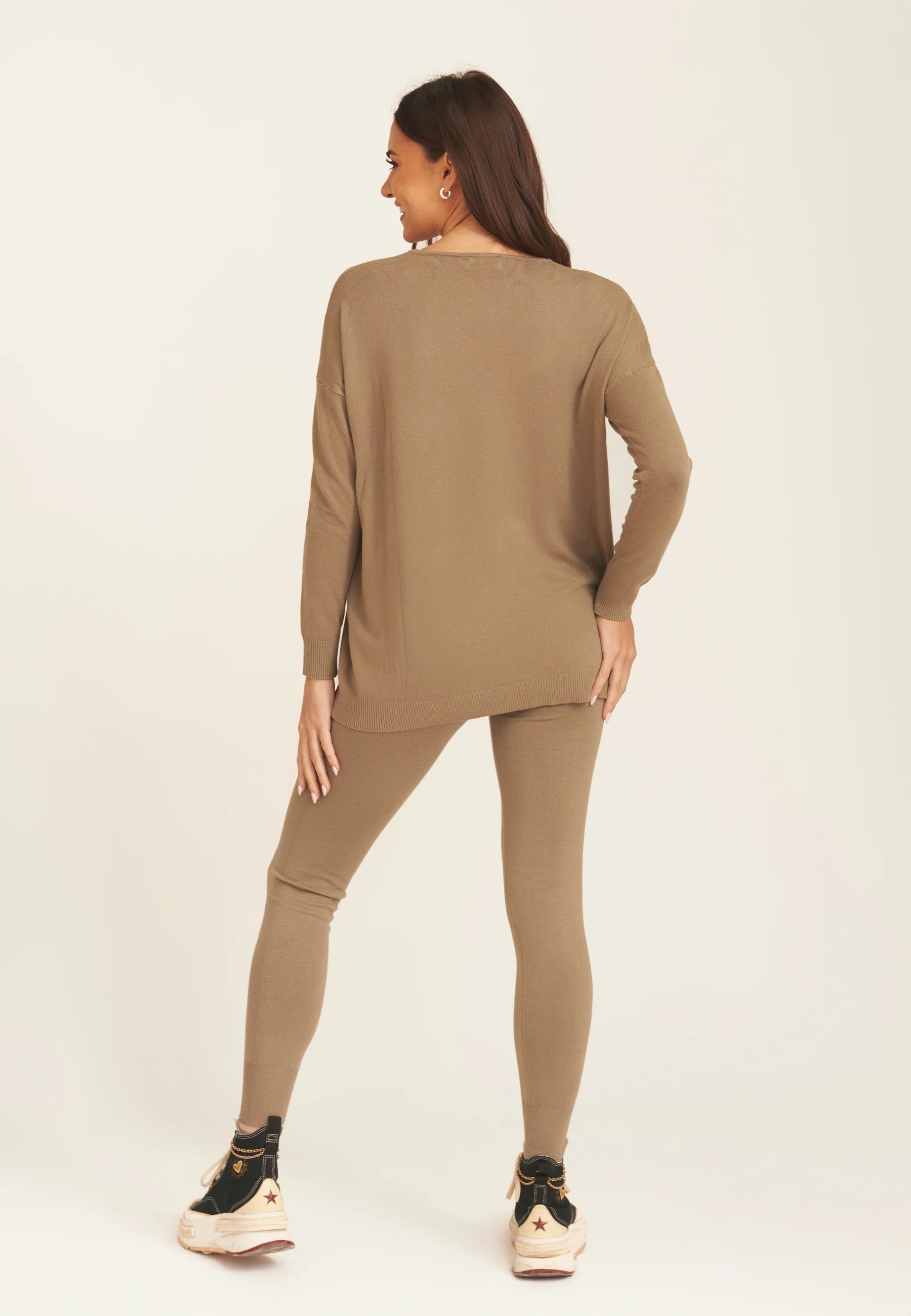 Mocha Soft Touch Crew Neck Oversized Top
