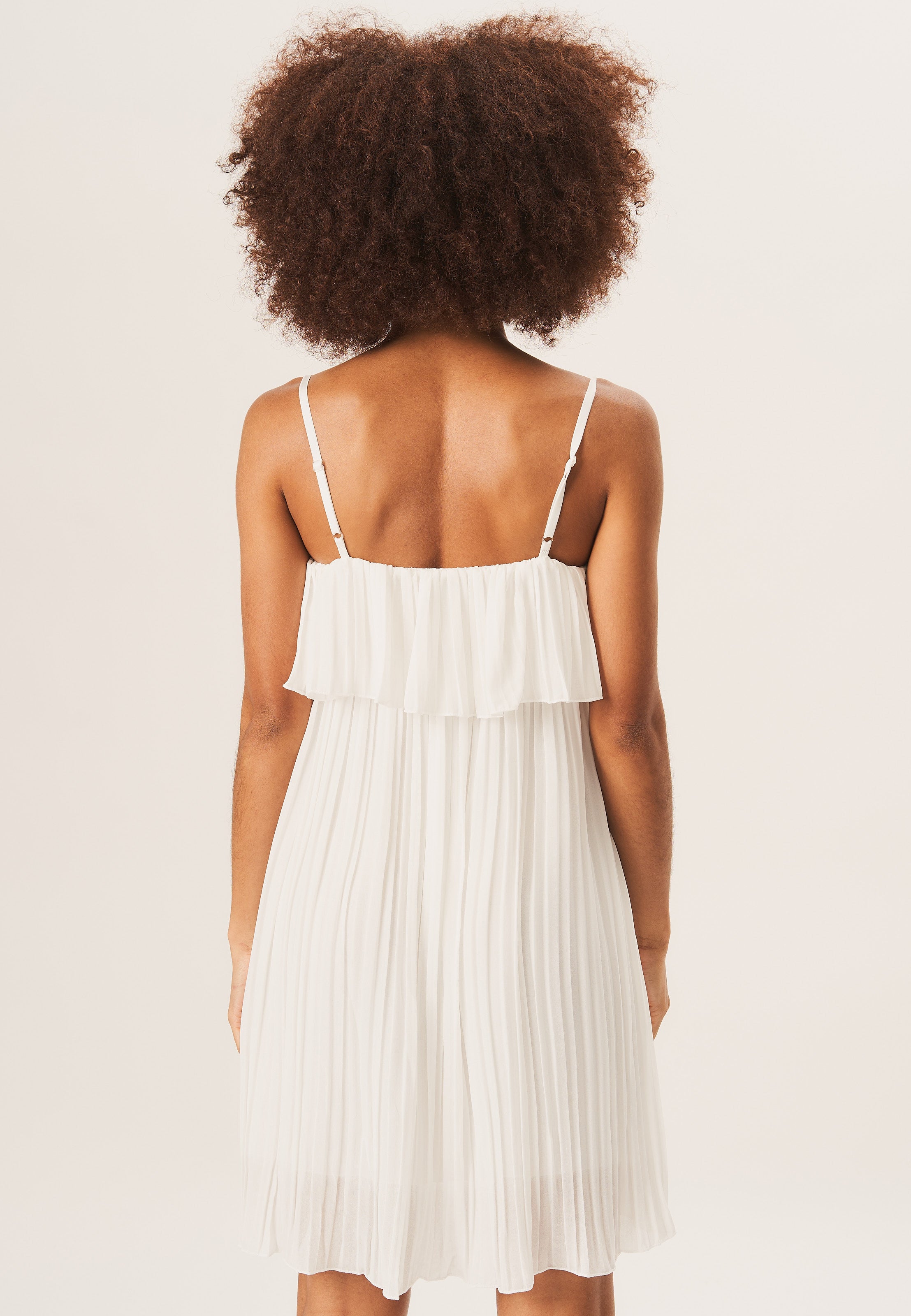White Strappy Layered Top Pleated Mini Dress