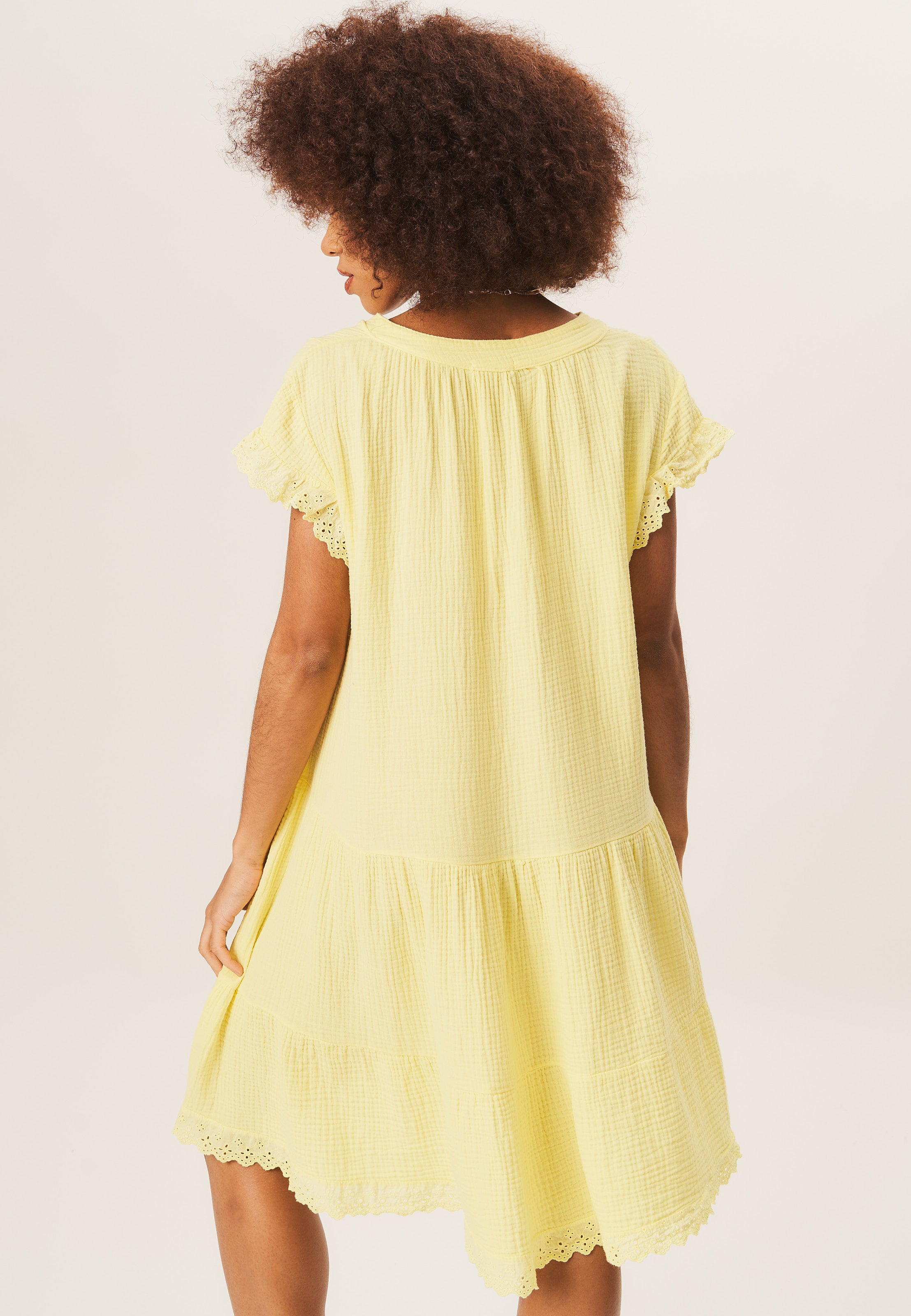 Yellow Button Front Tiered Flare Mini Dress