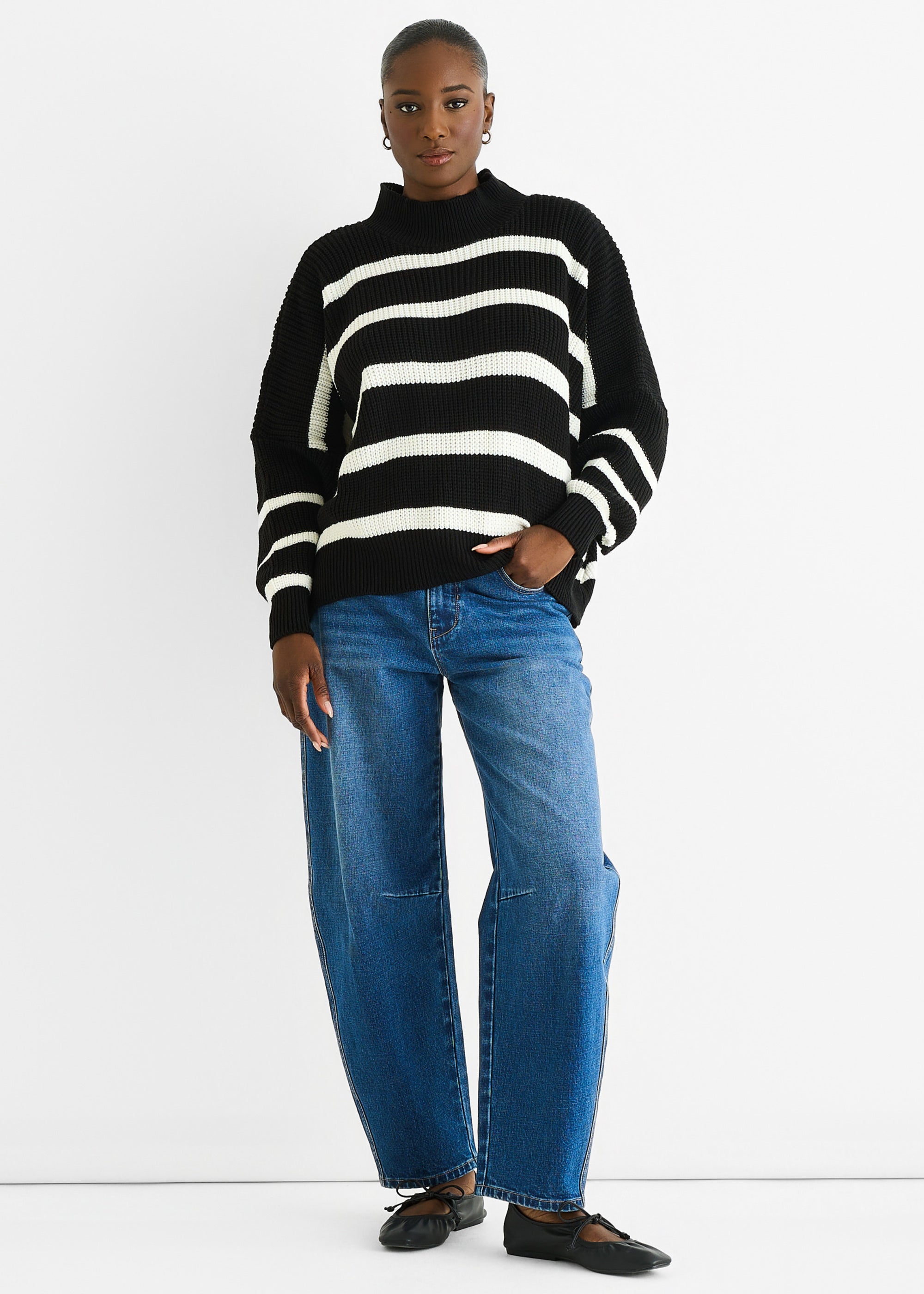 Black Chunky Knit High Neck Jumper