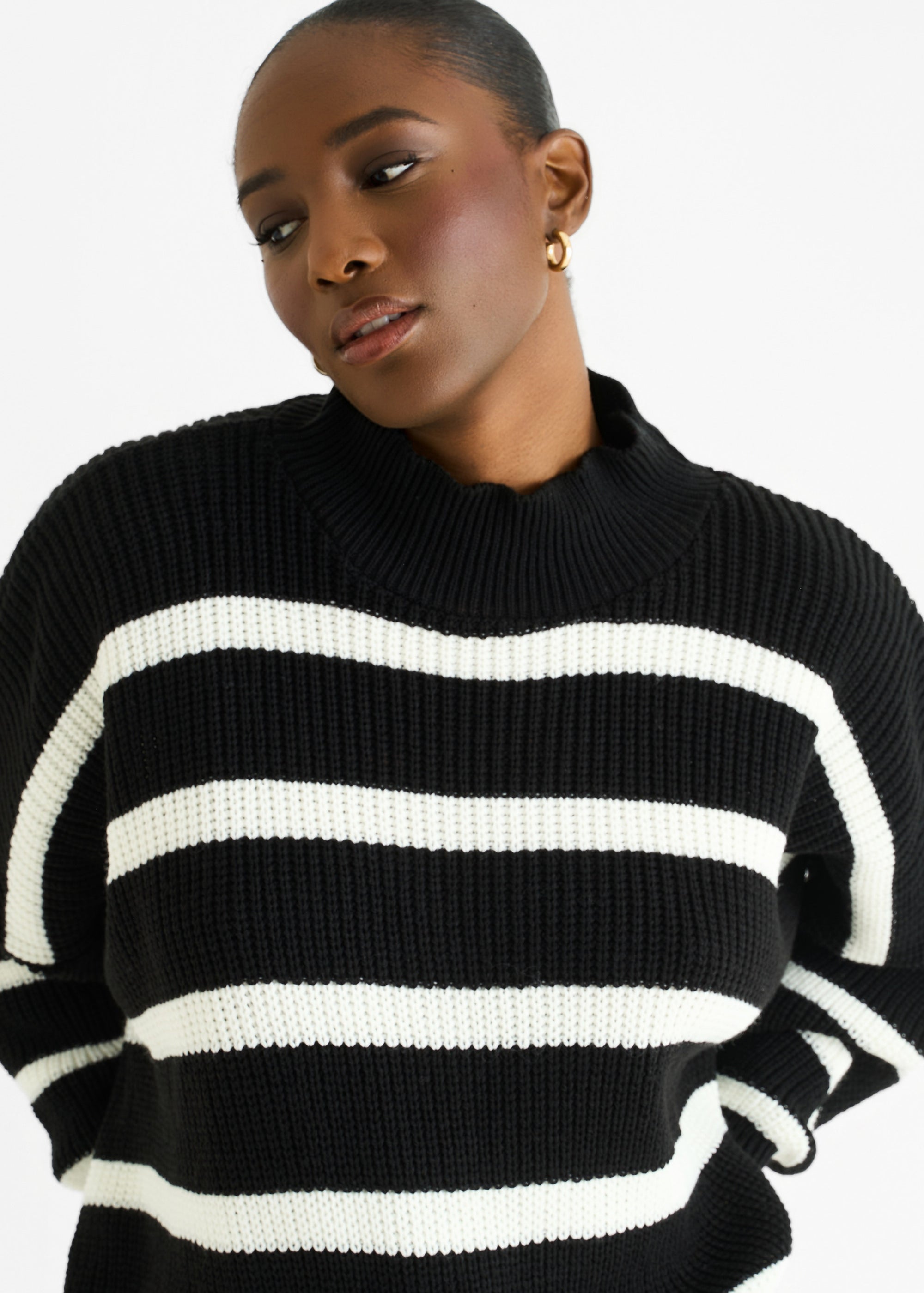 Black Chunky Knit High Neck Jumper