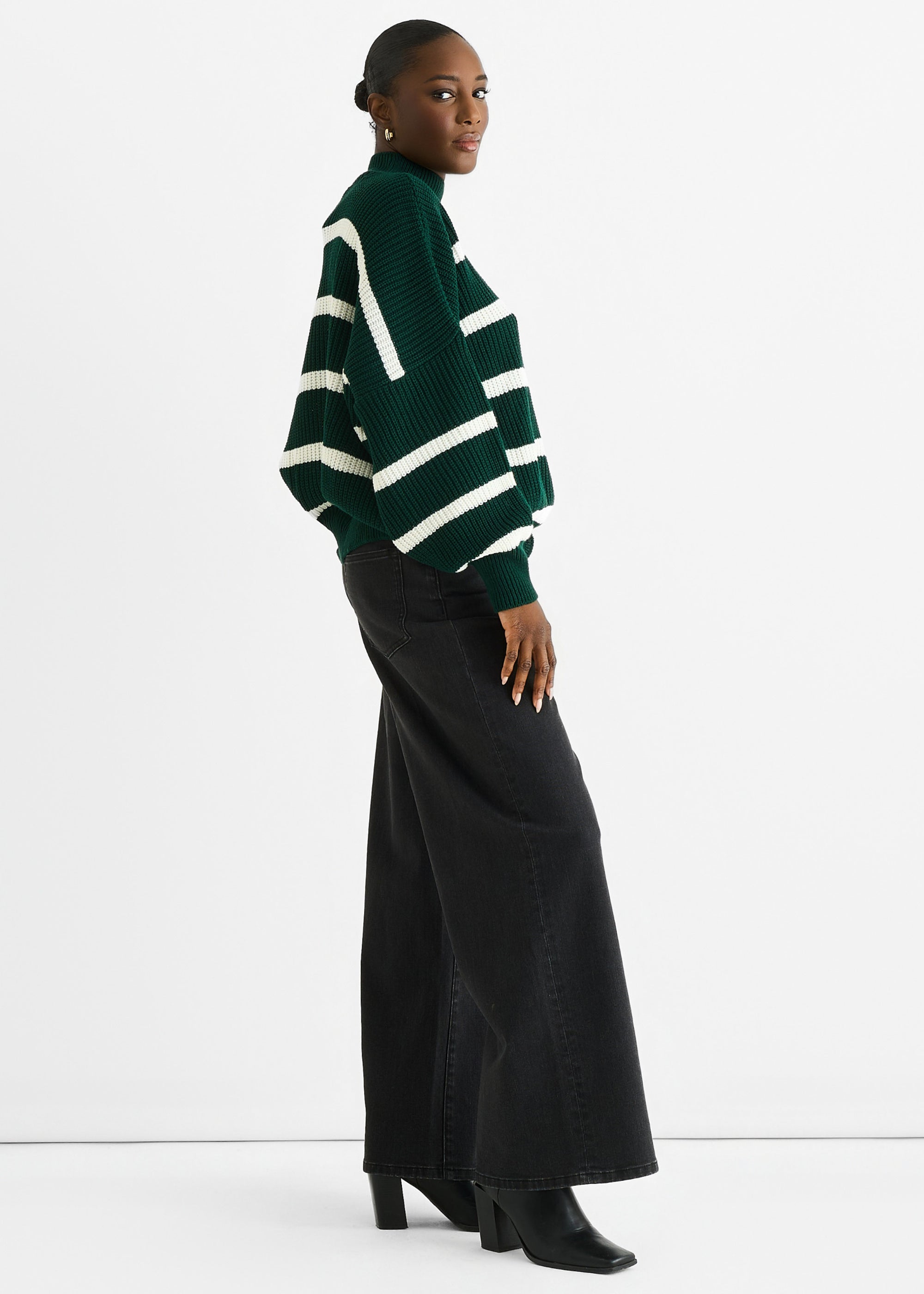 Green Chunky Knit High Neck Jumper