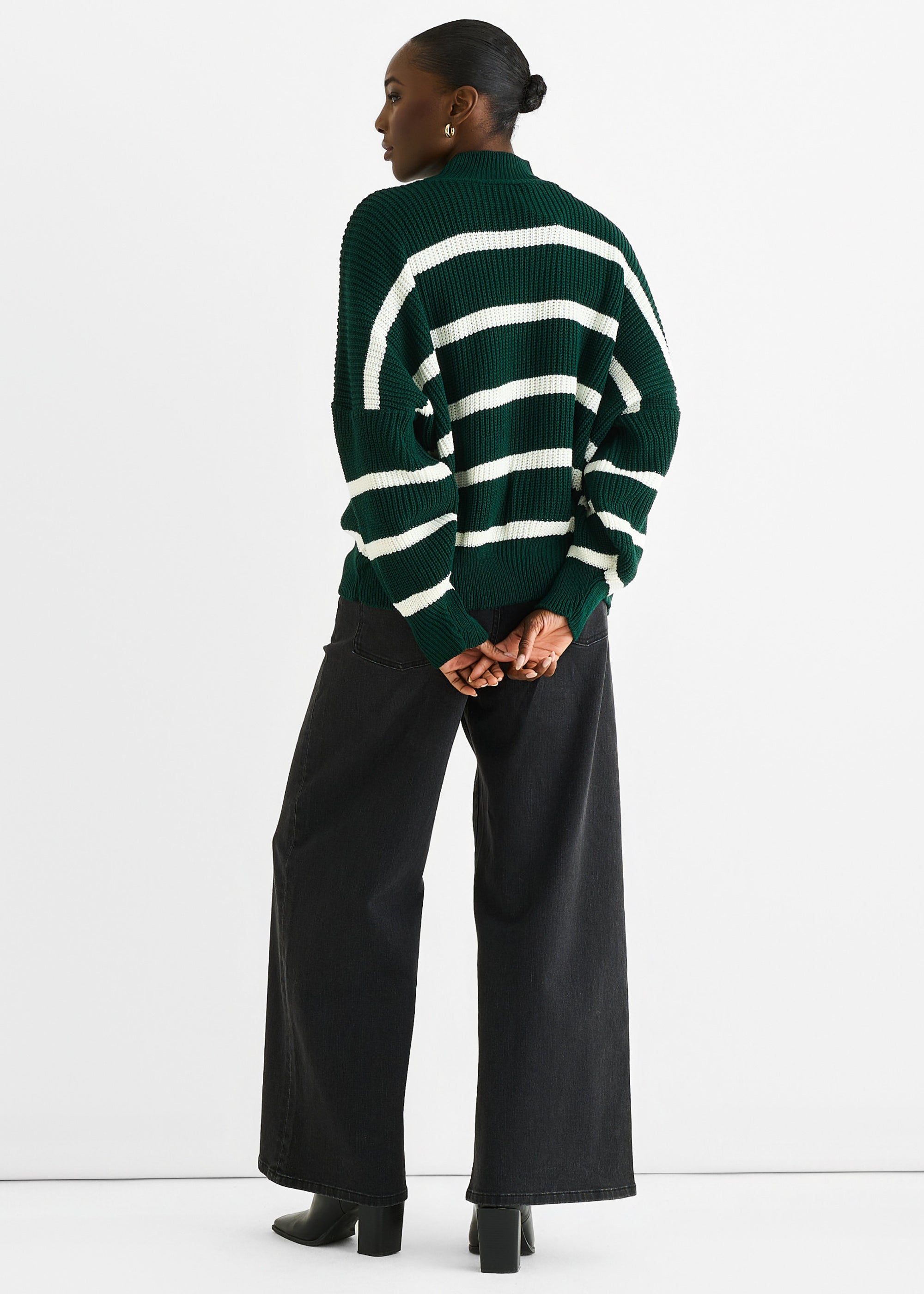 Green Chunky Knit High Neck Jumper