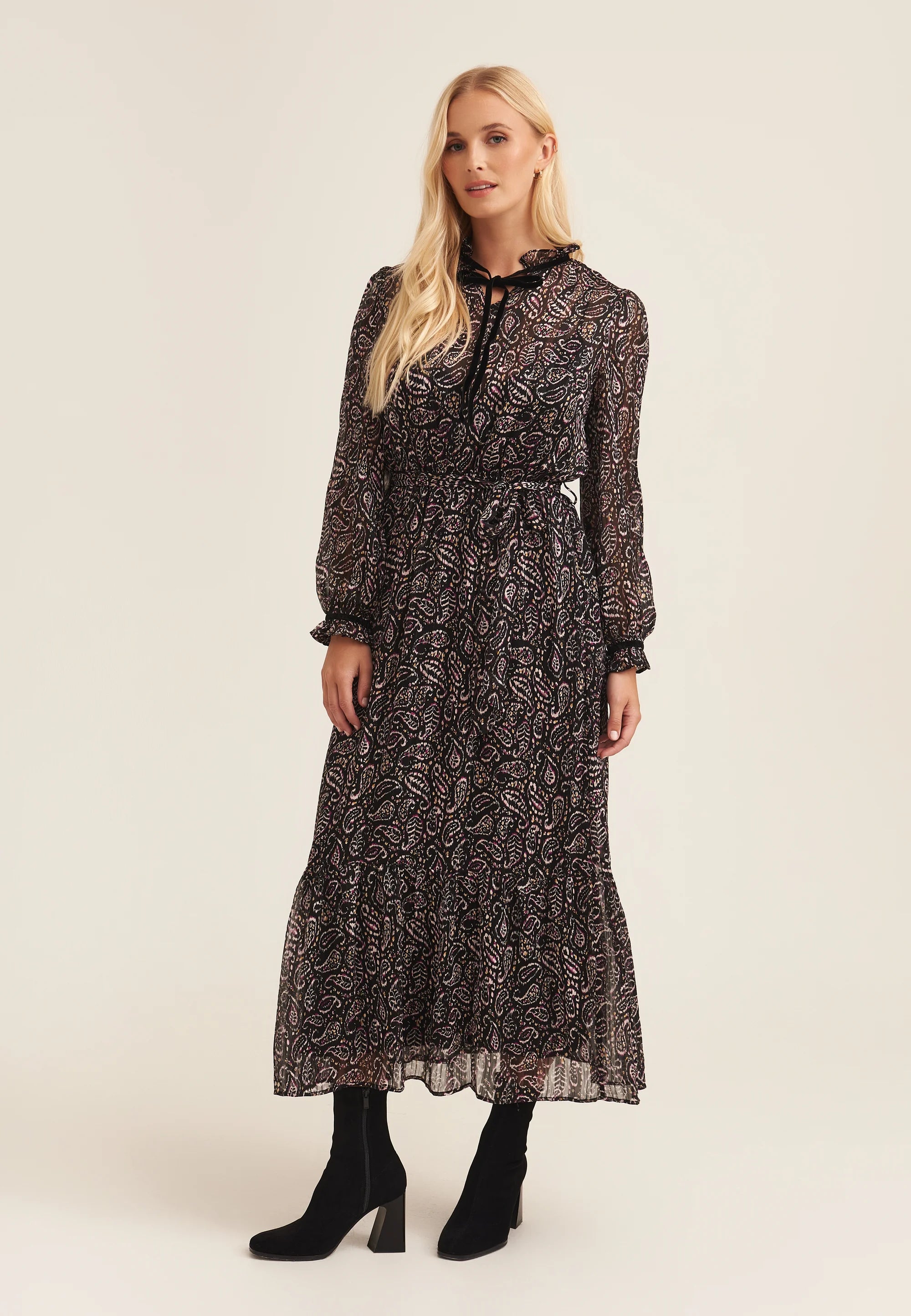 Multi Pie Crust Midaxi With Contrast Trims Dress