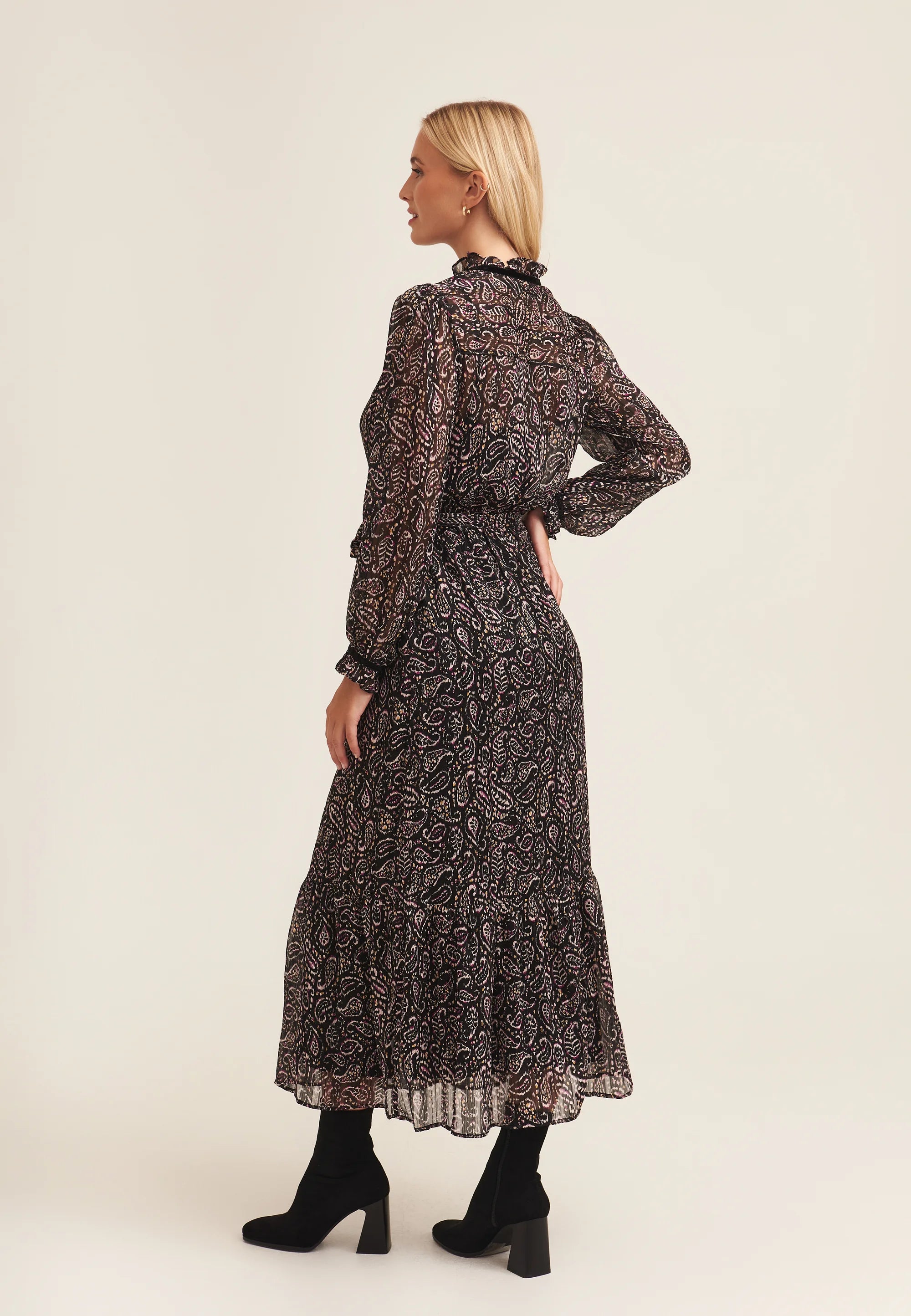 Multi Pie Crust Midaxi With Contrast Trims Dress