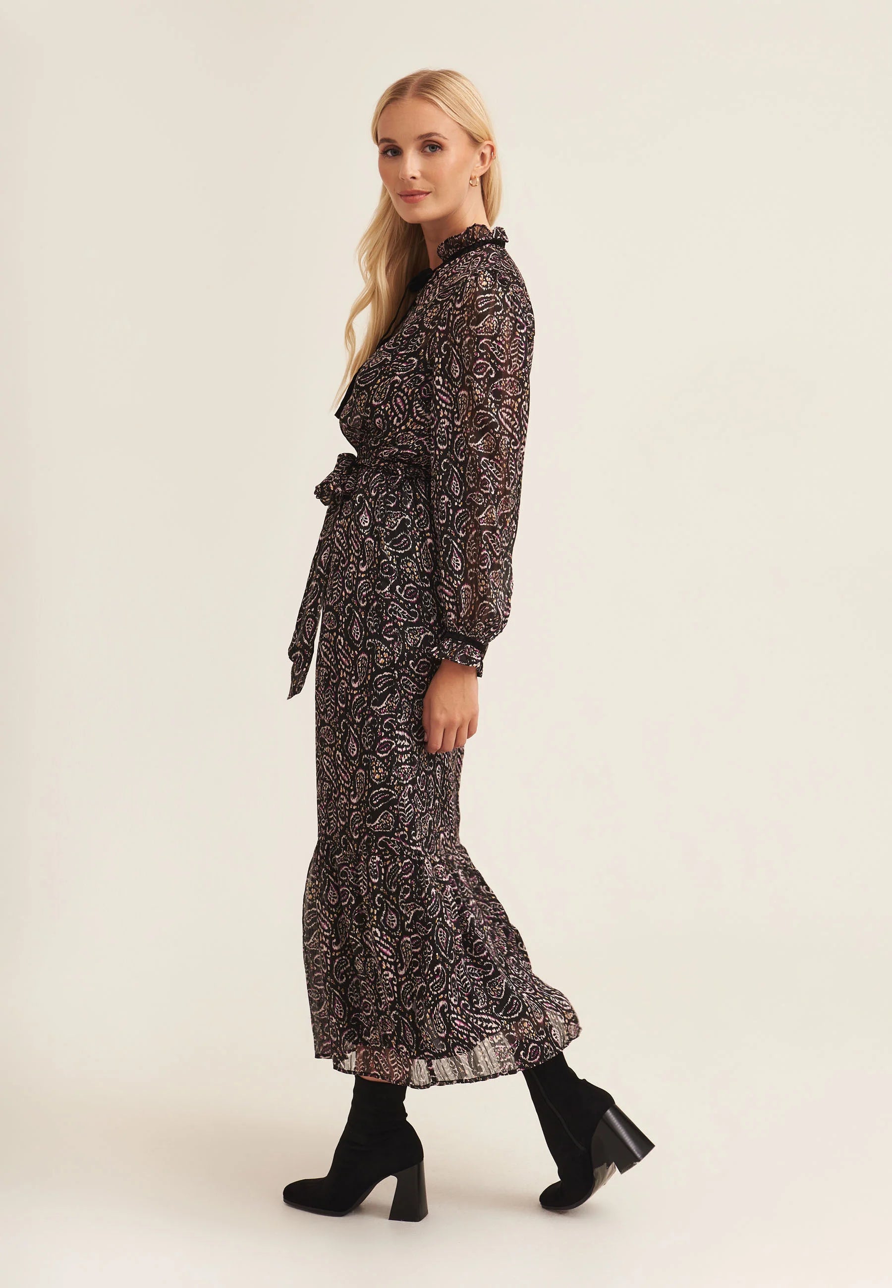 Multi Pie Crust Midaxi With Contrast Trims Dress