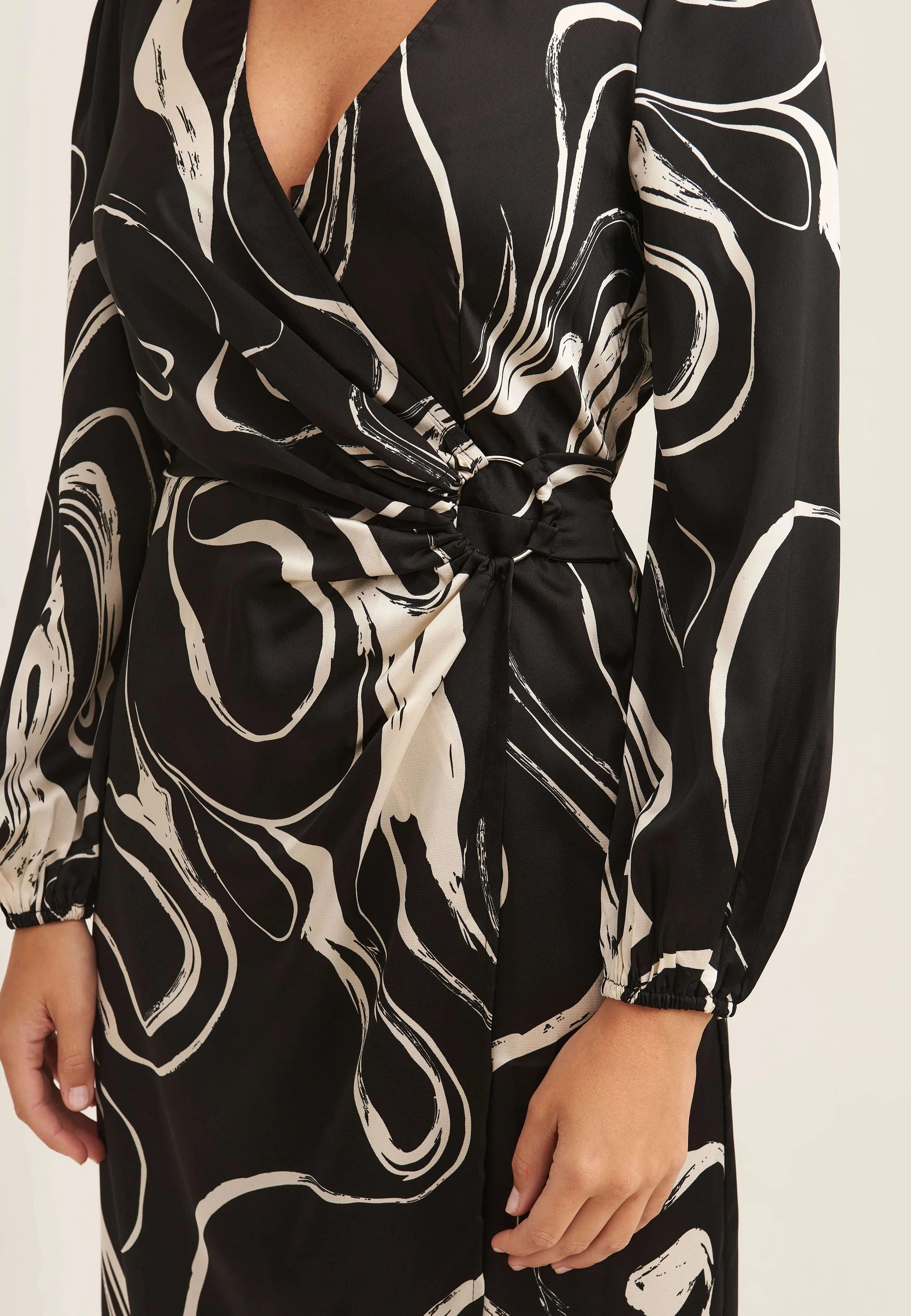 Swirl Print Ring Detail Wrap Midi Dress