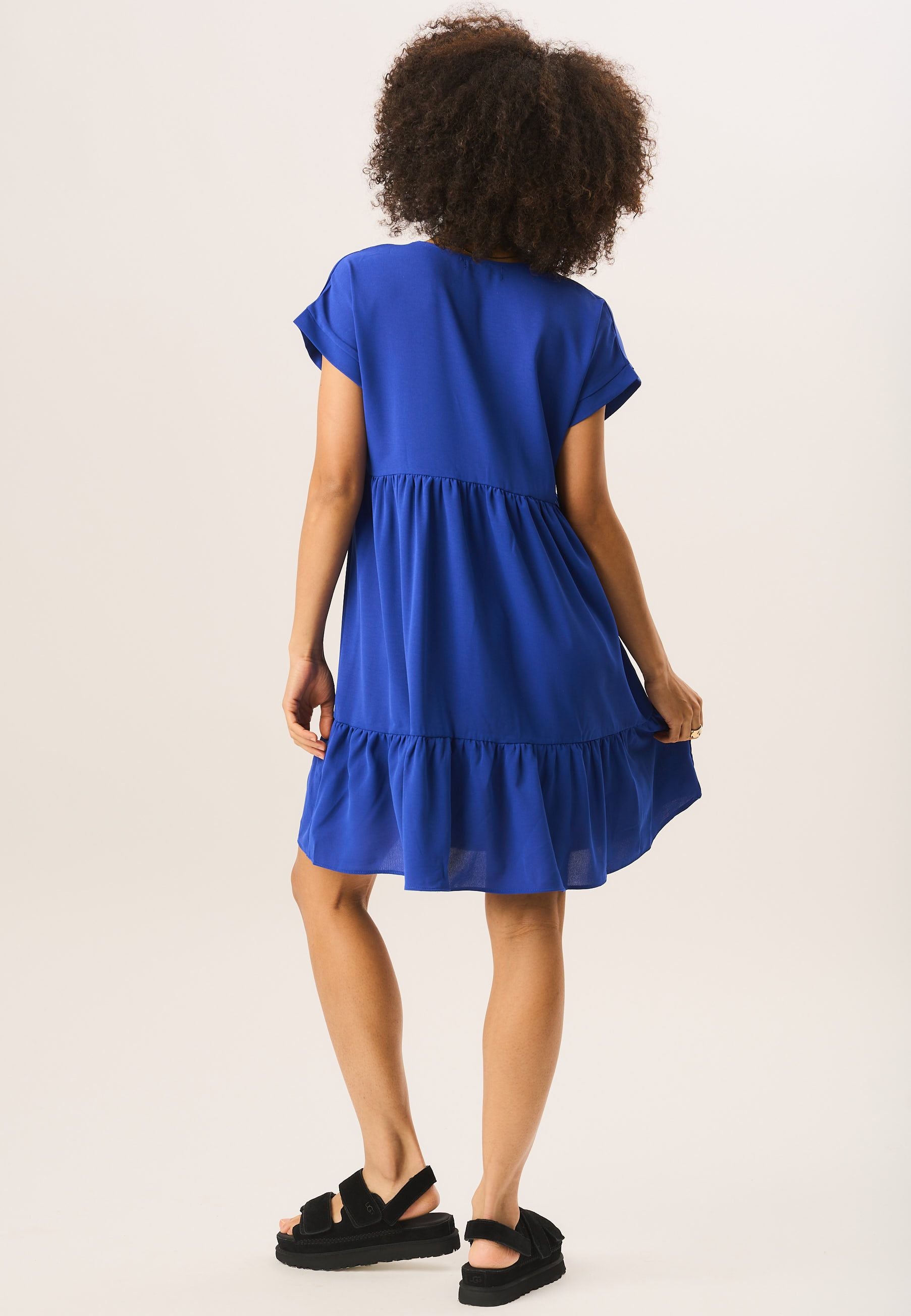 Cobalt Blue V Neck Tiered Mini Smock Dress
