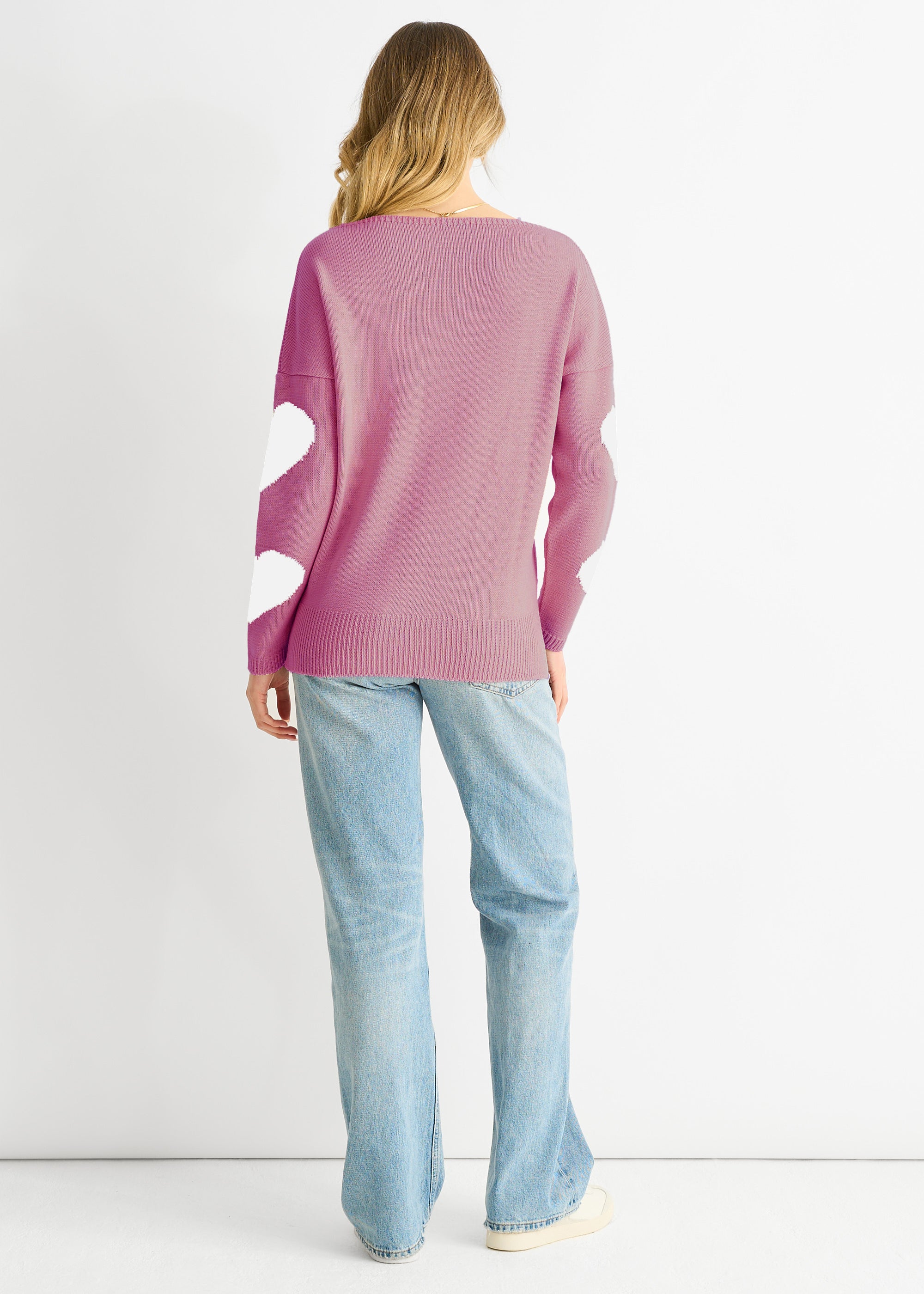 Dusty Pink V Neck Oversized Heart Knit Jumper