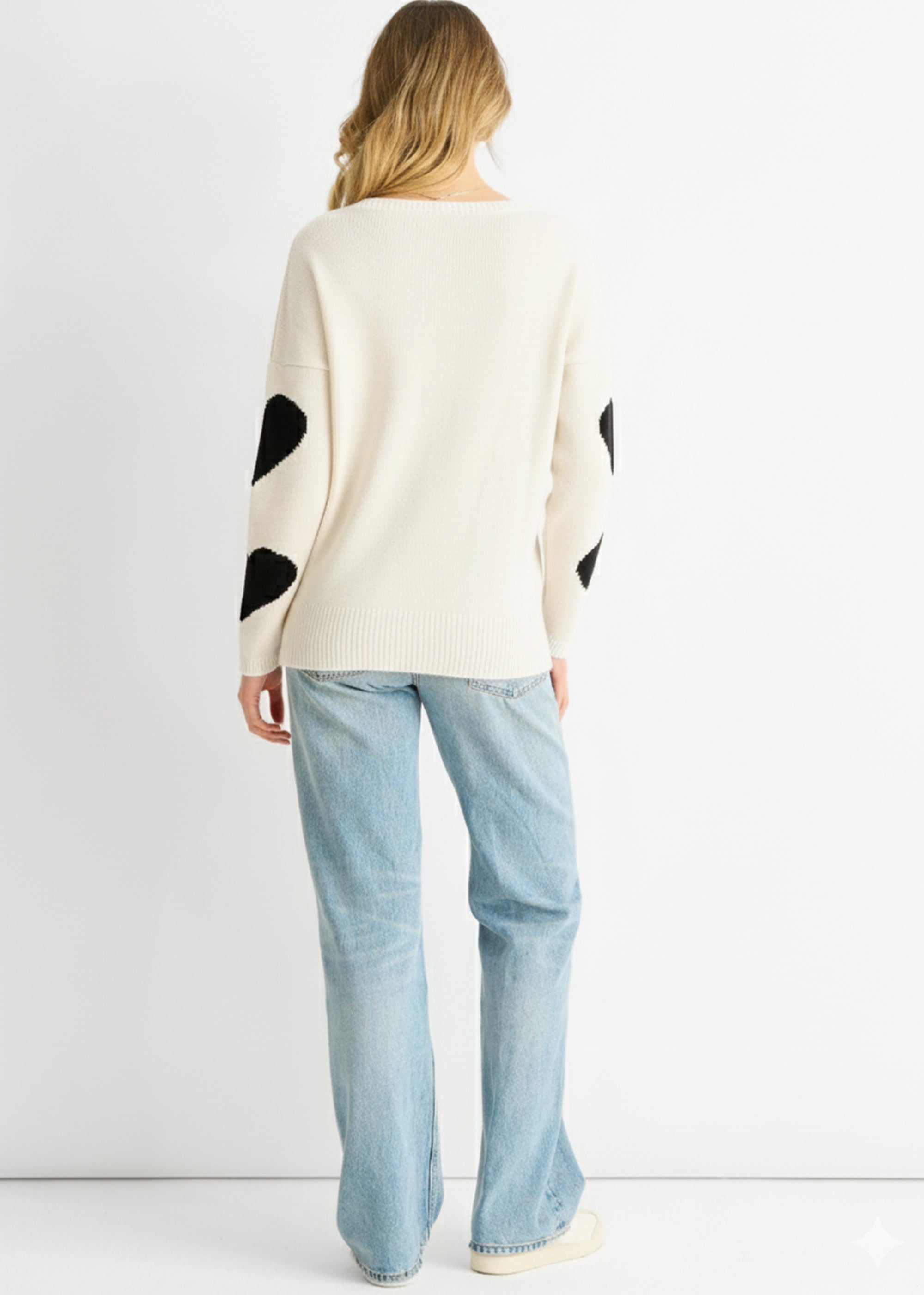 White V Neck Heart Knit Jumper