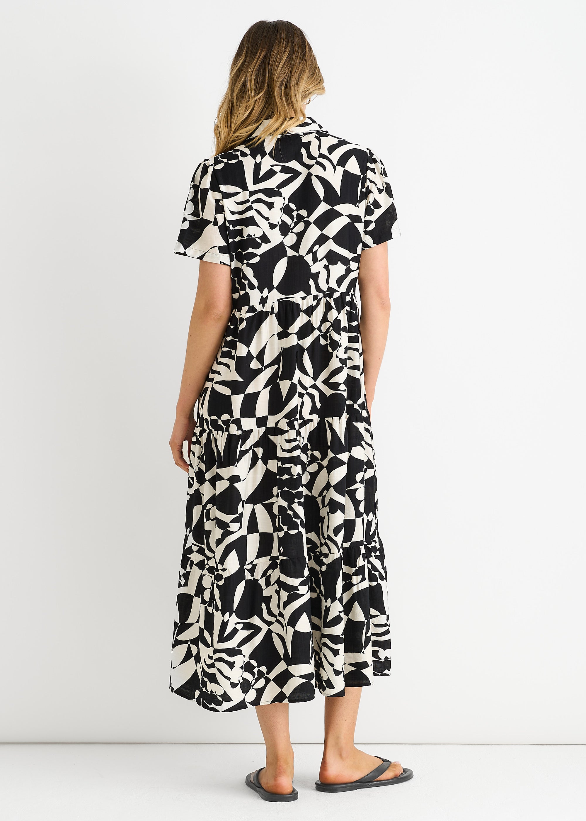 Black Aztec Print Oversized Smock Midi Dress