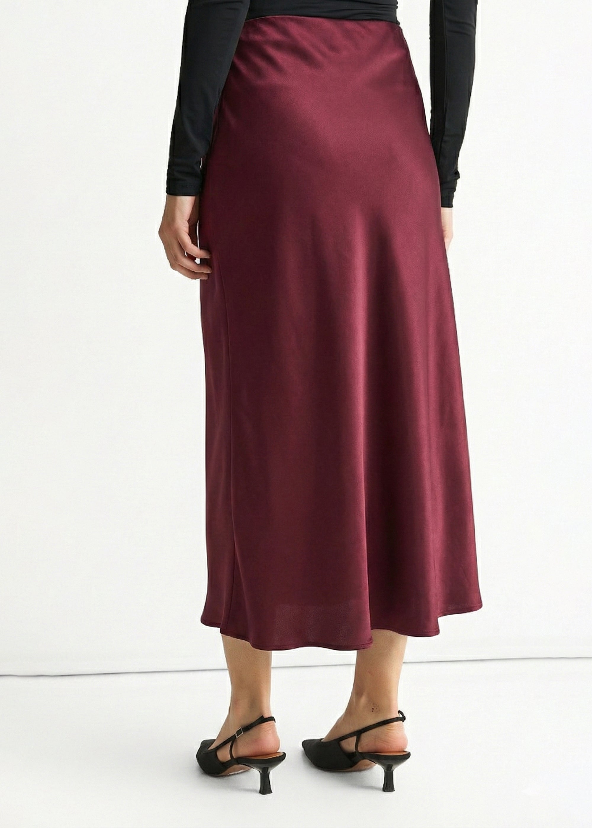 Burgundy Bias Midi Skirt