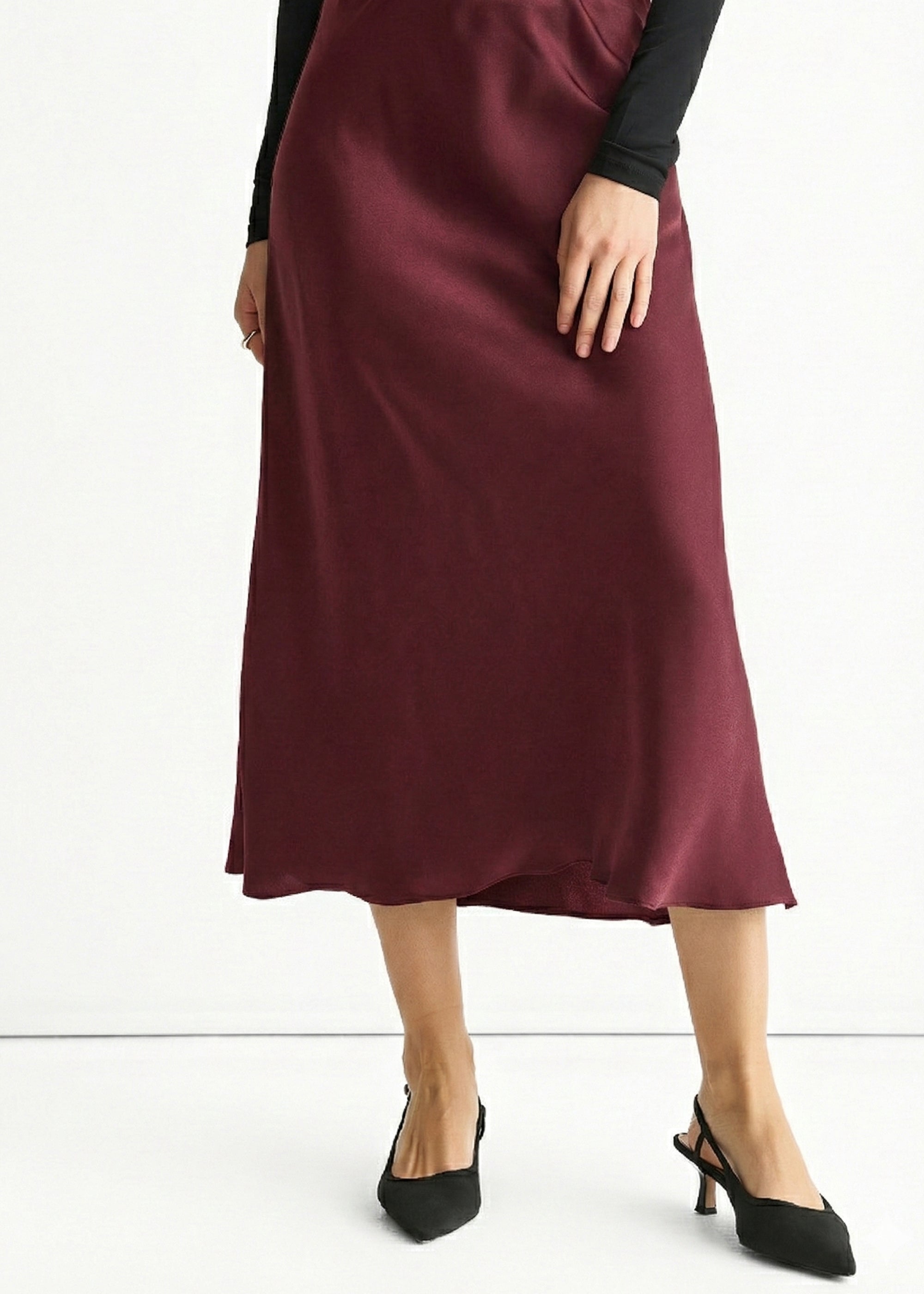 Burgundy Bias Midi Skirt