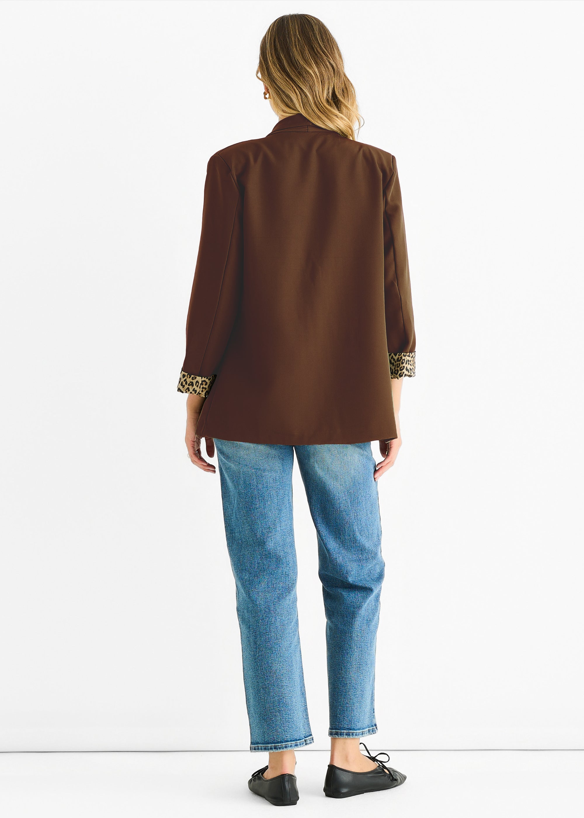 Brown Contrast Animal Edge to Edge Blazer