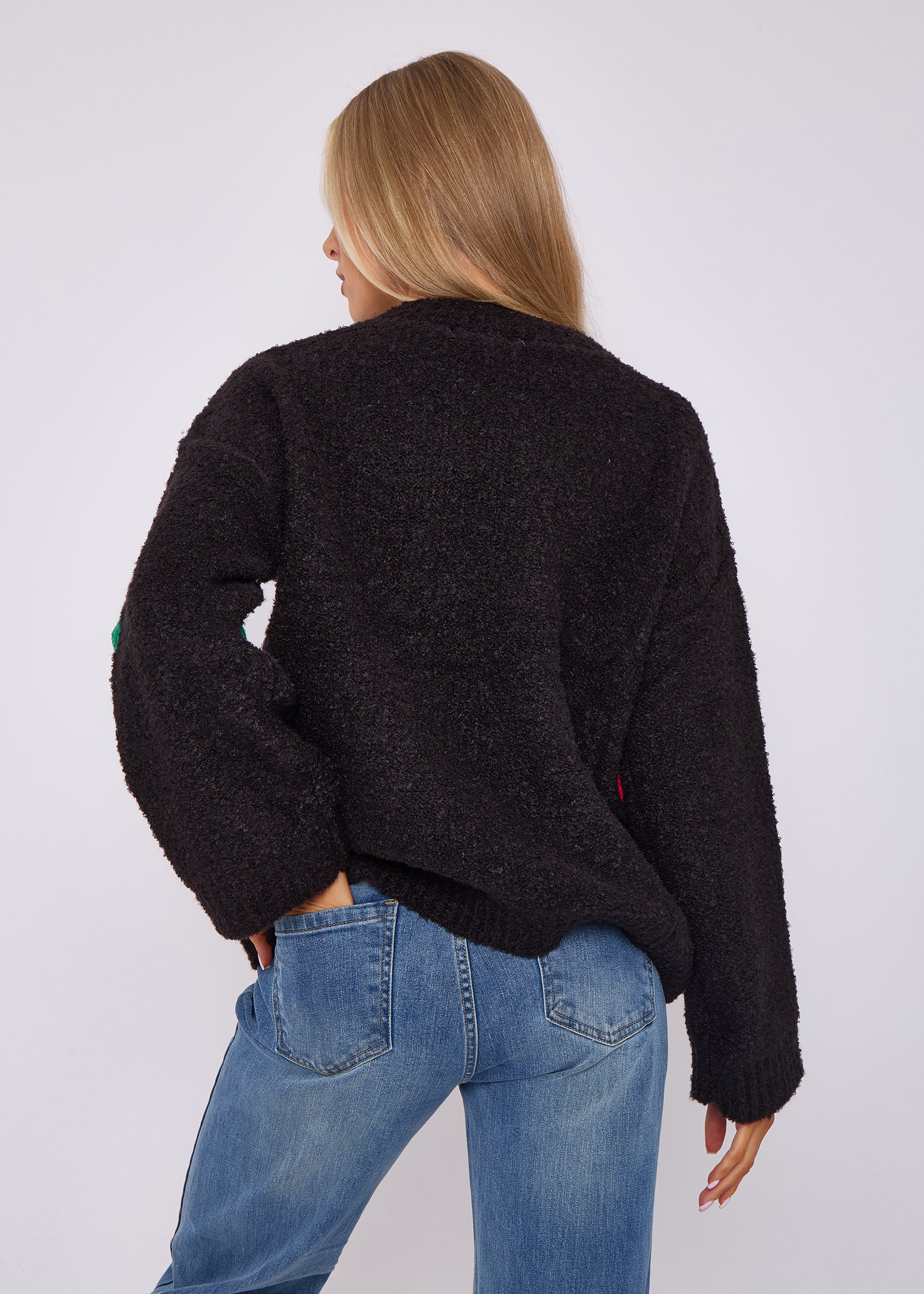 Black Floral Applique Oversized Jumper
